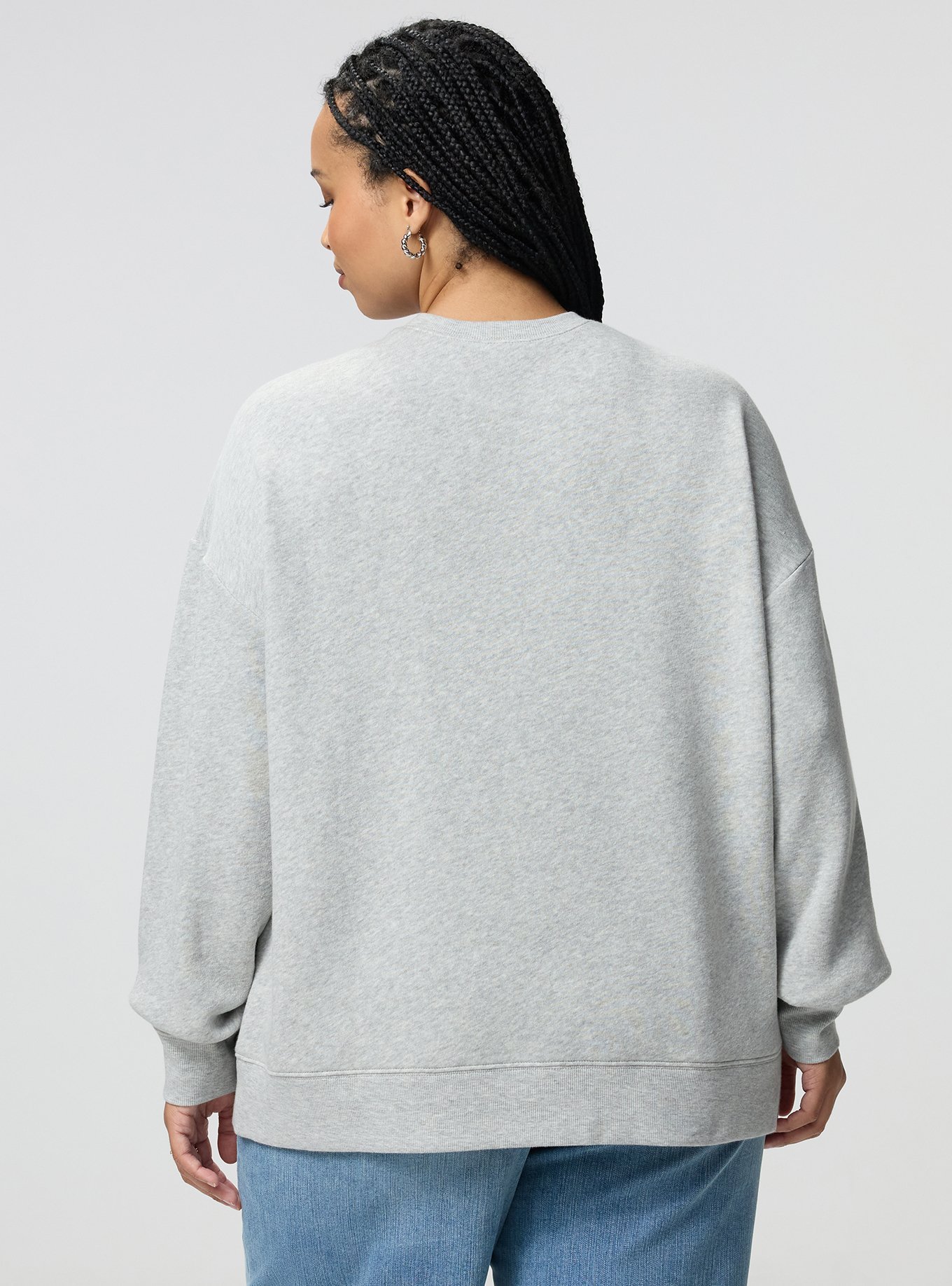 Cozy Fleece Relaxed Lace Trim Sweatshirt, LIGHTEST HEATHER GREY, alternate