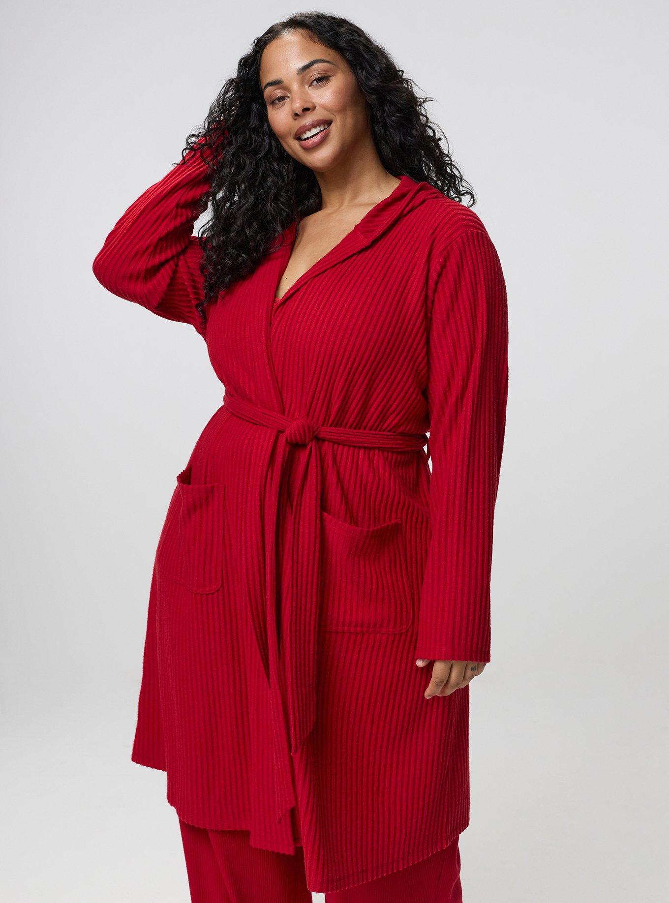 Super Soft Plush Rib Hooded Sleep Robe, JESTER RED, alternate