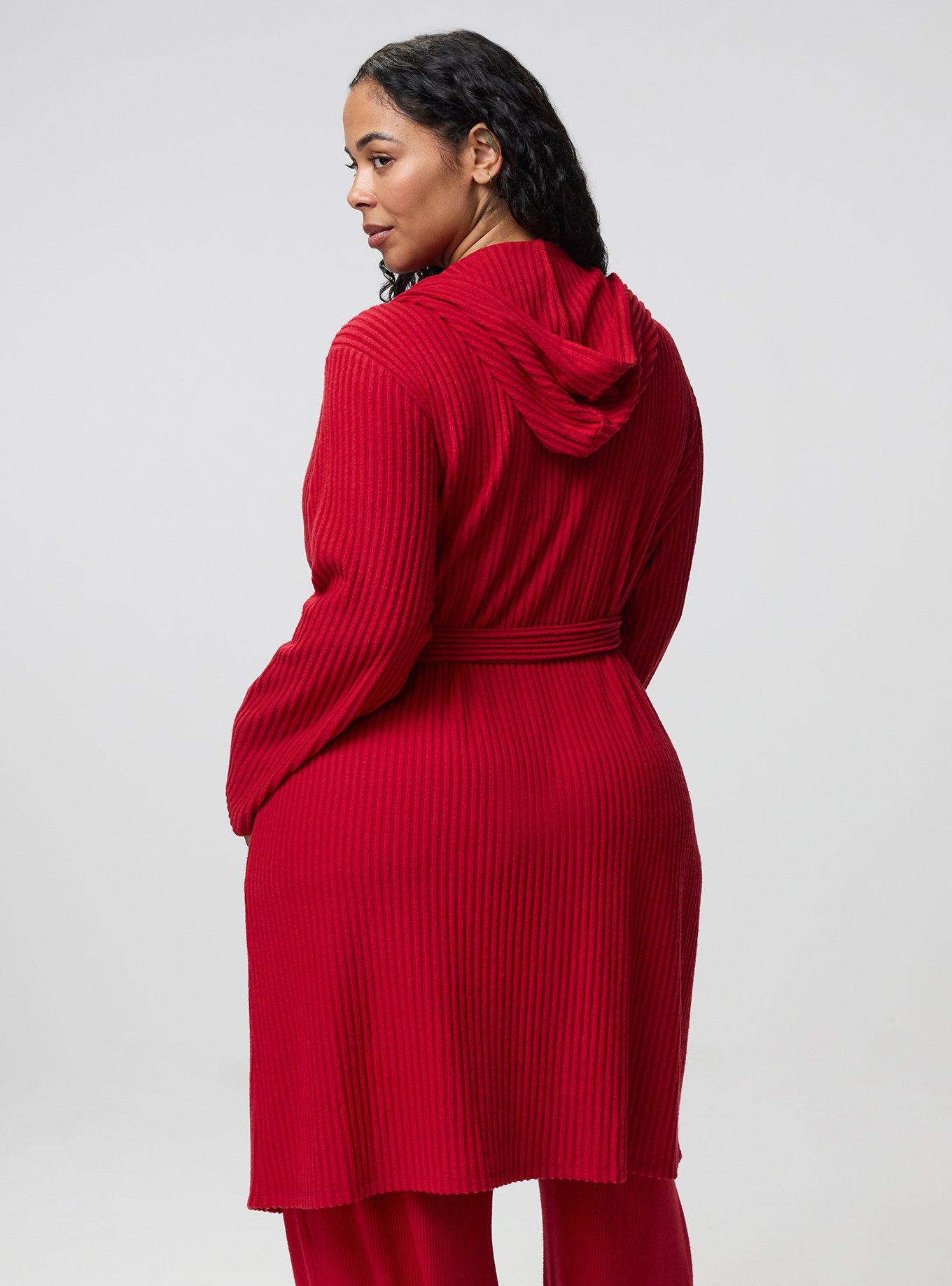 Super Soft Plush Rib Hooded Sleep Robe, JESTER RED, alternate