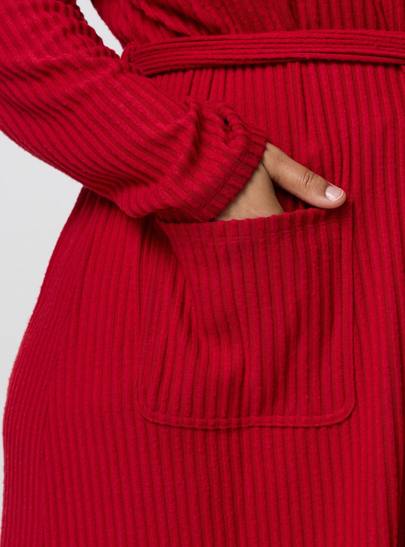 Super Soft Plush Rib Hooded Sleep Robe, JESTER RED, alternate