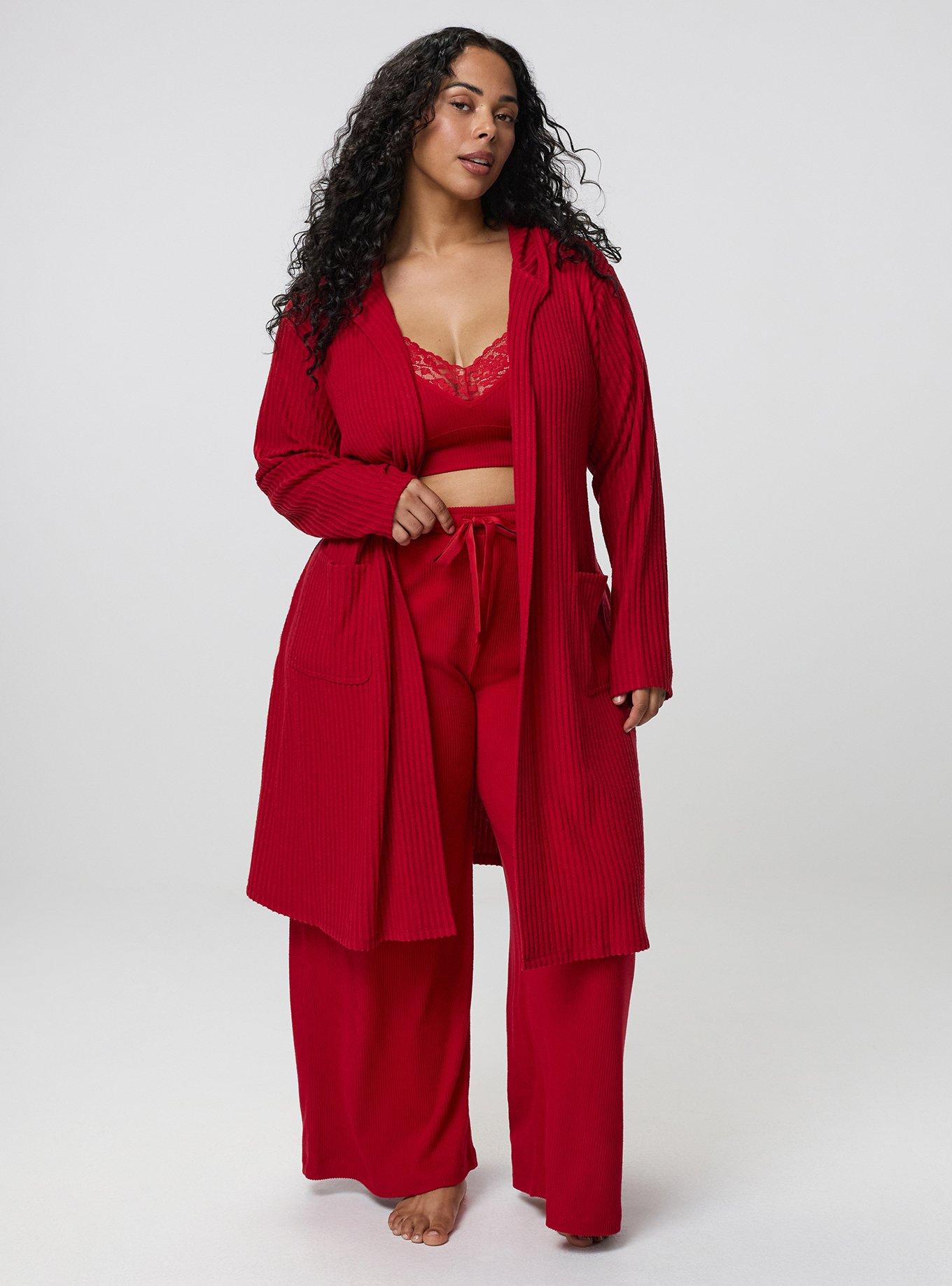 Super Soft Plush Rib Hooded Sleep Robe, JESTER RED, alternate