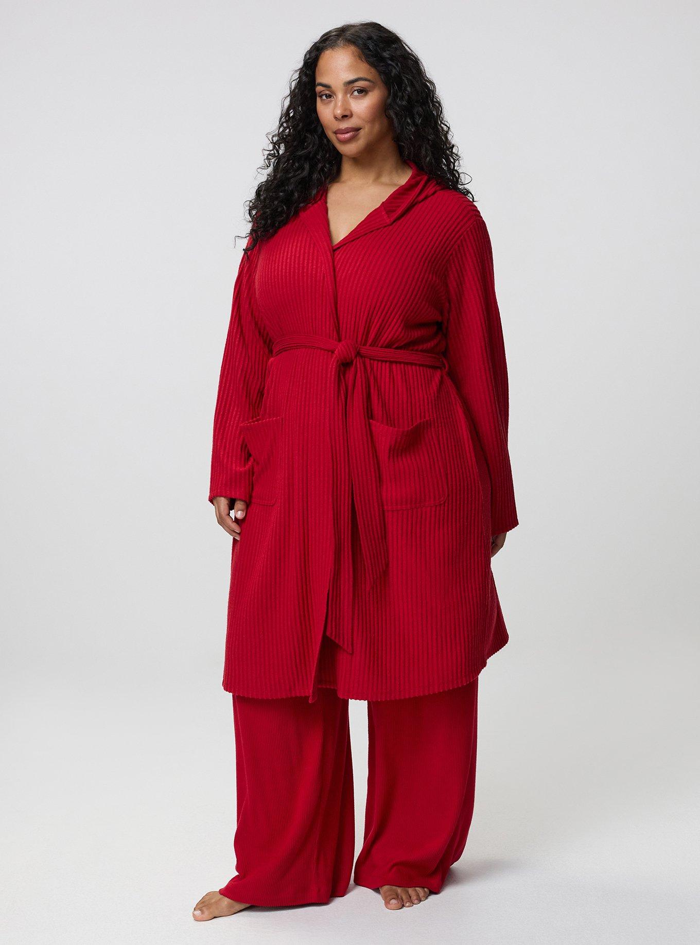 Super Soft Plush Rib Hooded Sleep Robe, JESTER RED, hi-res
