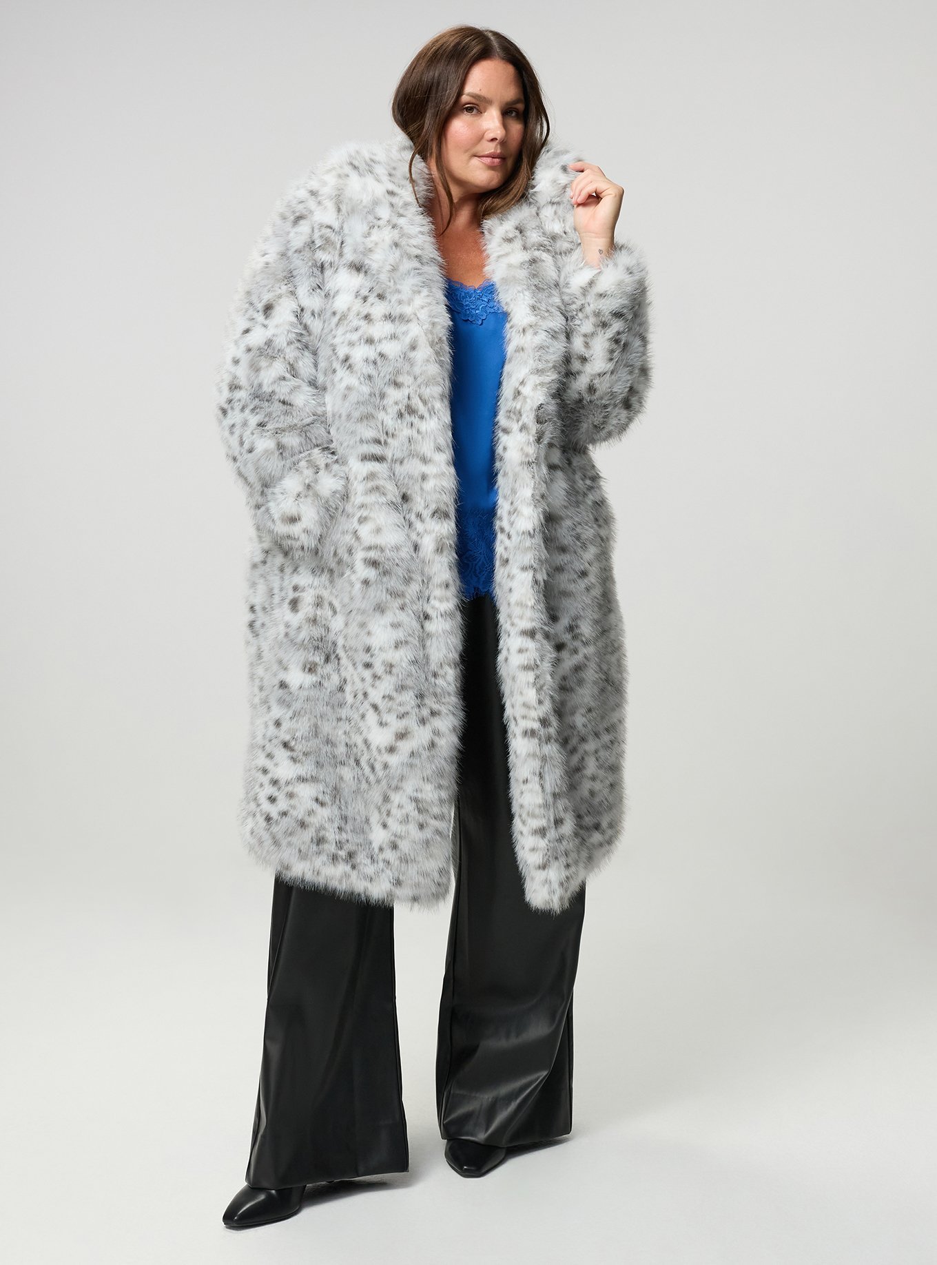 Studio Faux Fur Coat, IRL CHEETAH GREY, hi-res