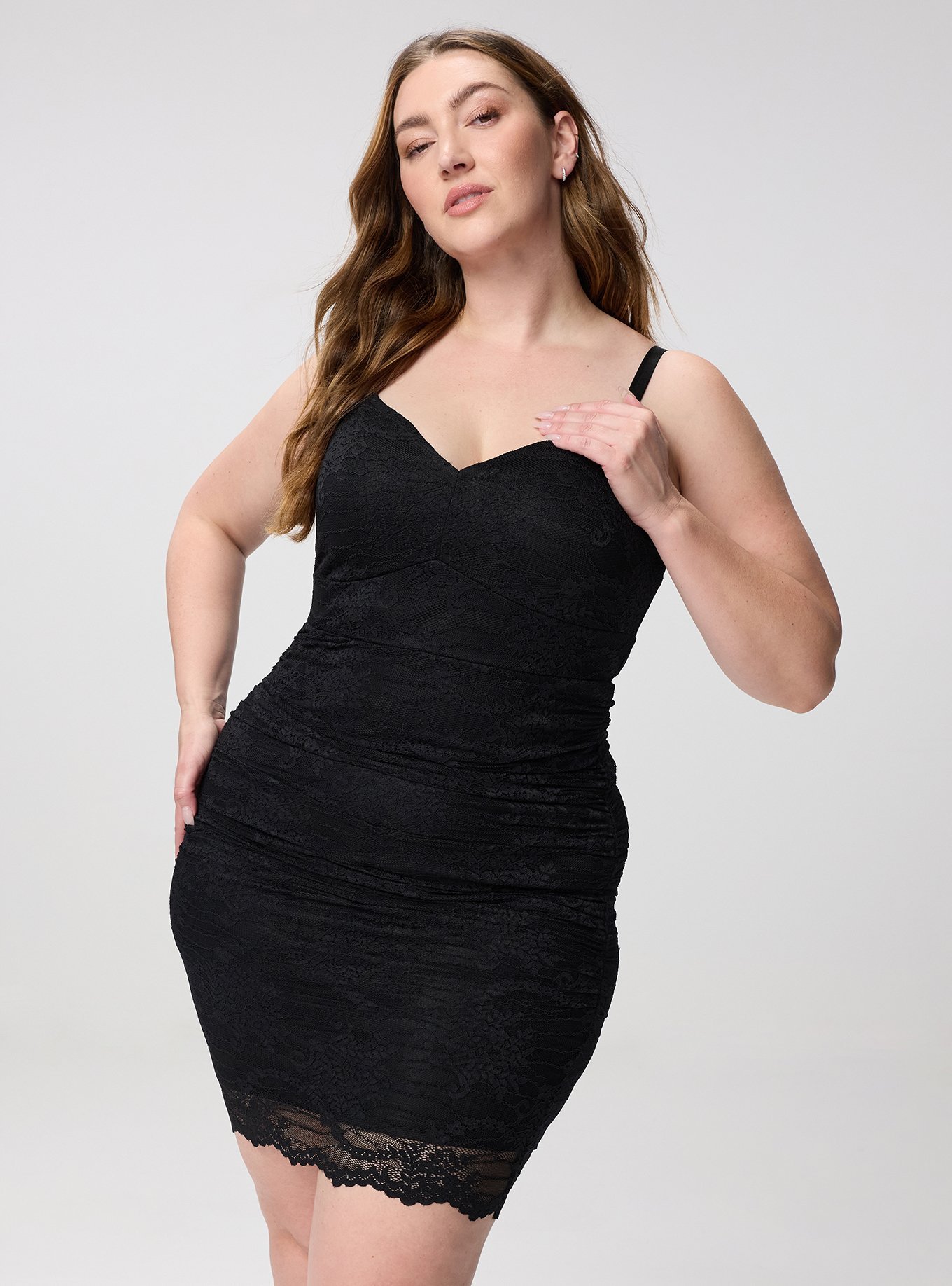 Lace Bodycon Mini Dress, DEEP BLACK, hi-res
