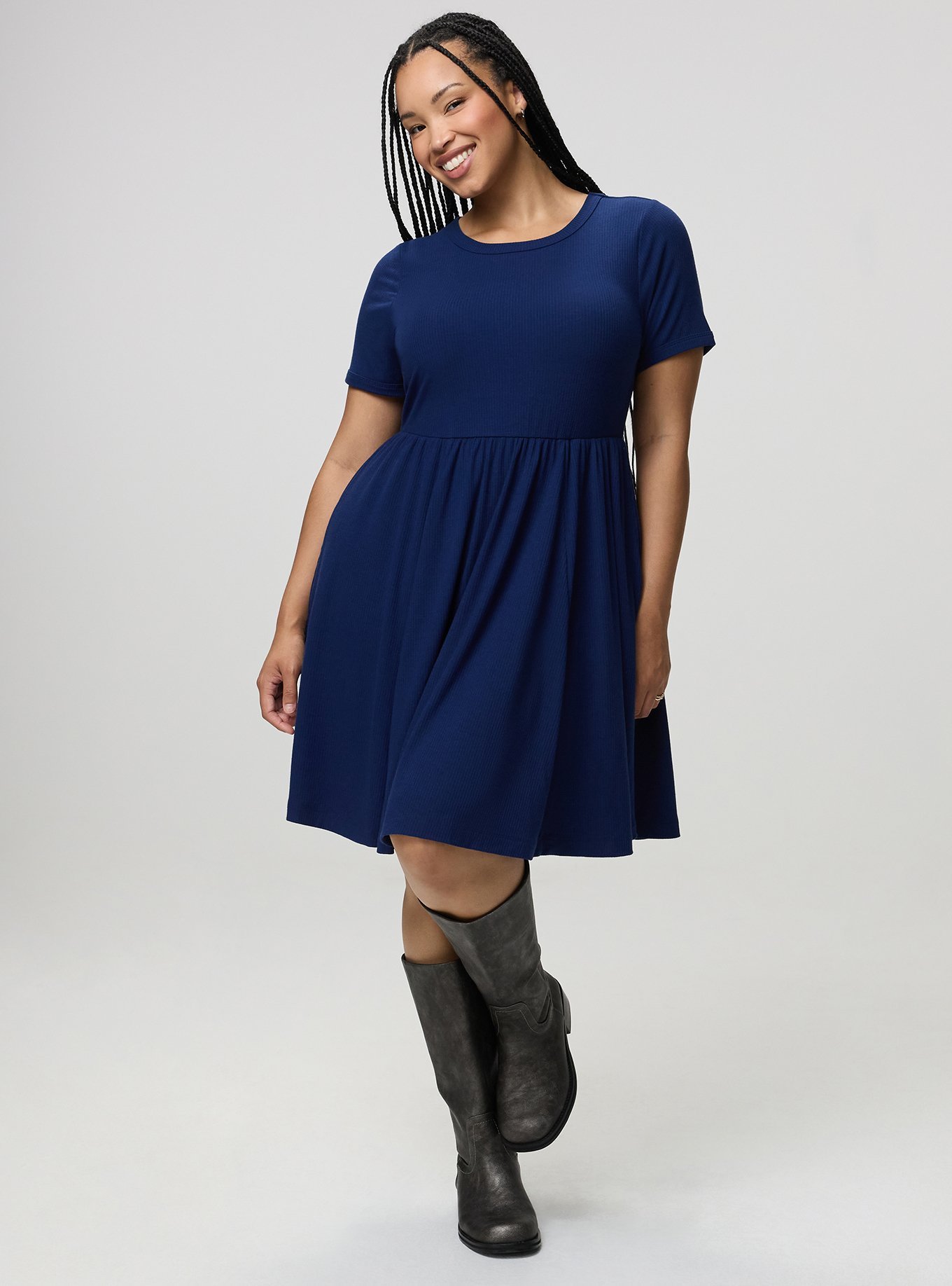 Super Soft Rib Skater Mini Dress, MEDIEVAL BLUE, alternate