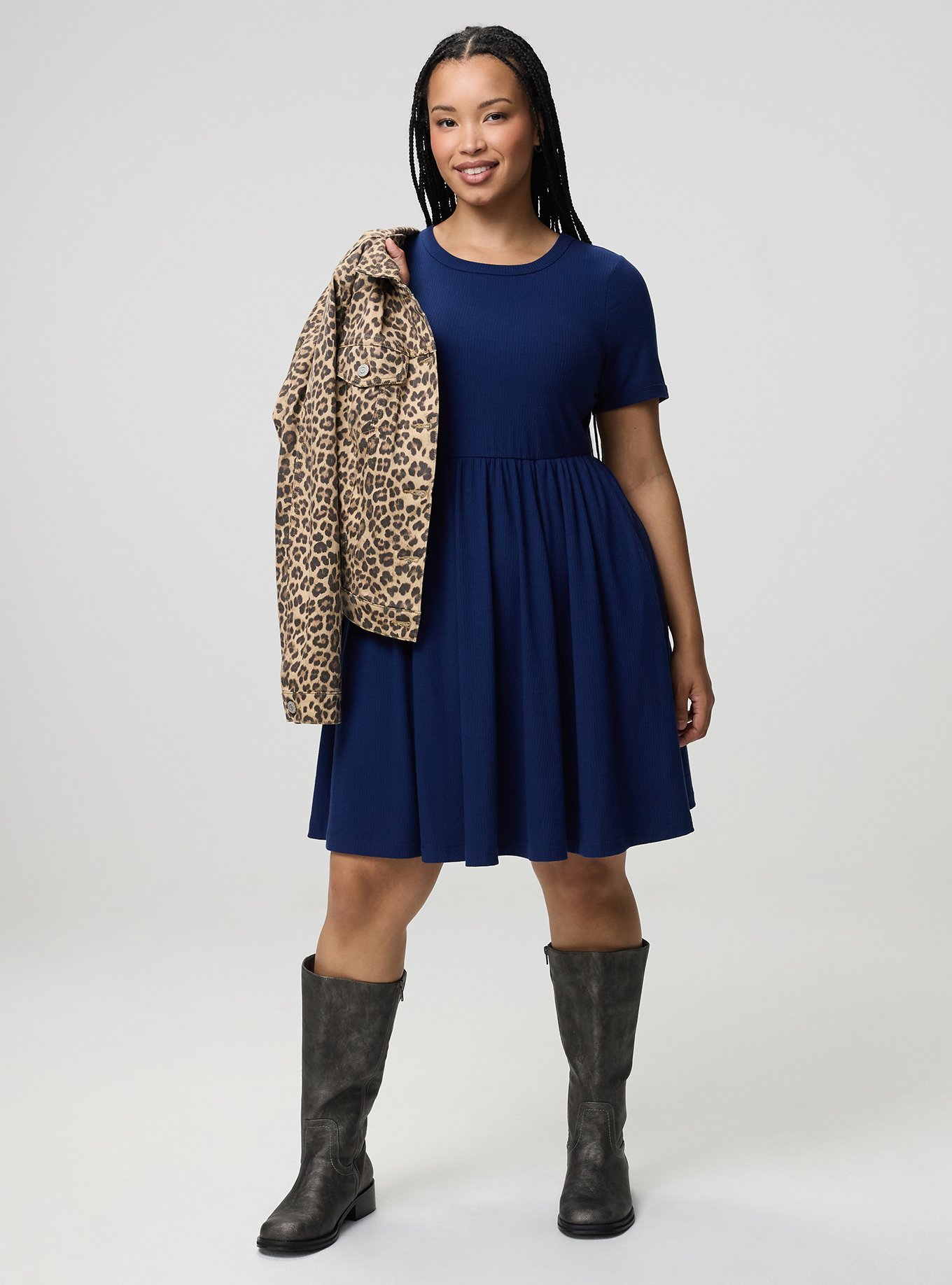 Super Soft Rib Skater Mini Dress, MEDIEVAL BLUE, alternate