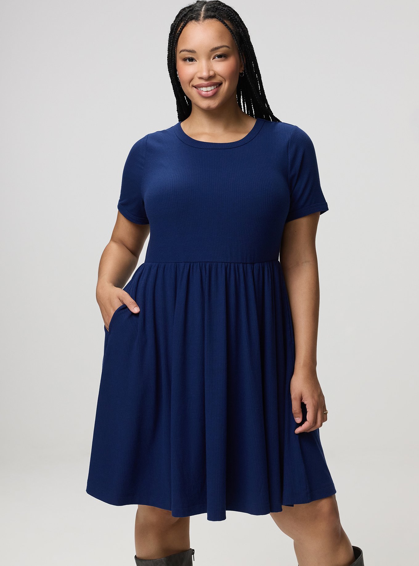 Super Soft Rib Skater Mini Dress, MEDIEVAL BLUE, hi-res