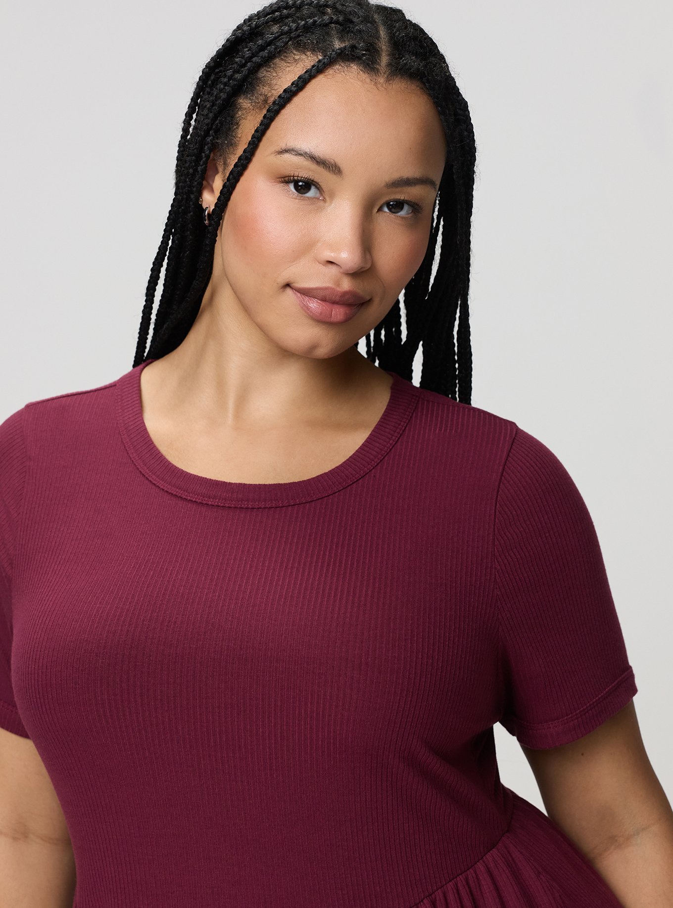 Super Soft Rib Skater Mini Dress, MAROON BANNER, alternate