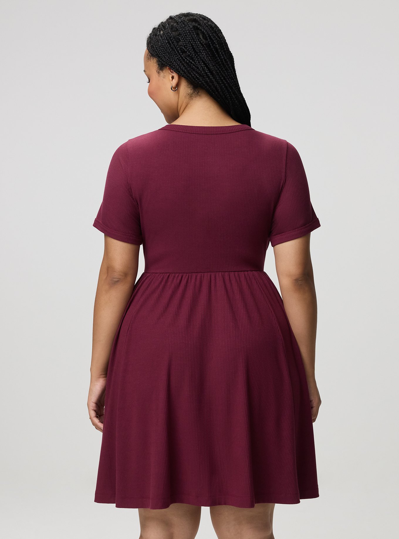 Super Soft Rib Skater Mini Dress, MAROON BANNER, alternate