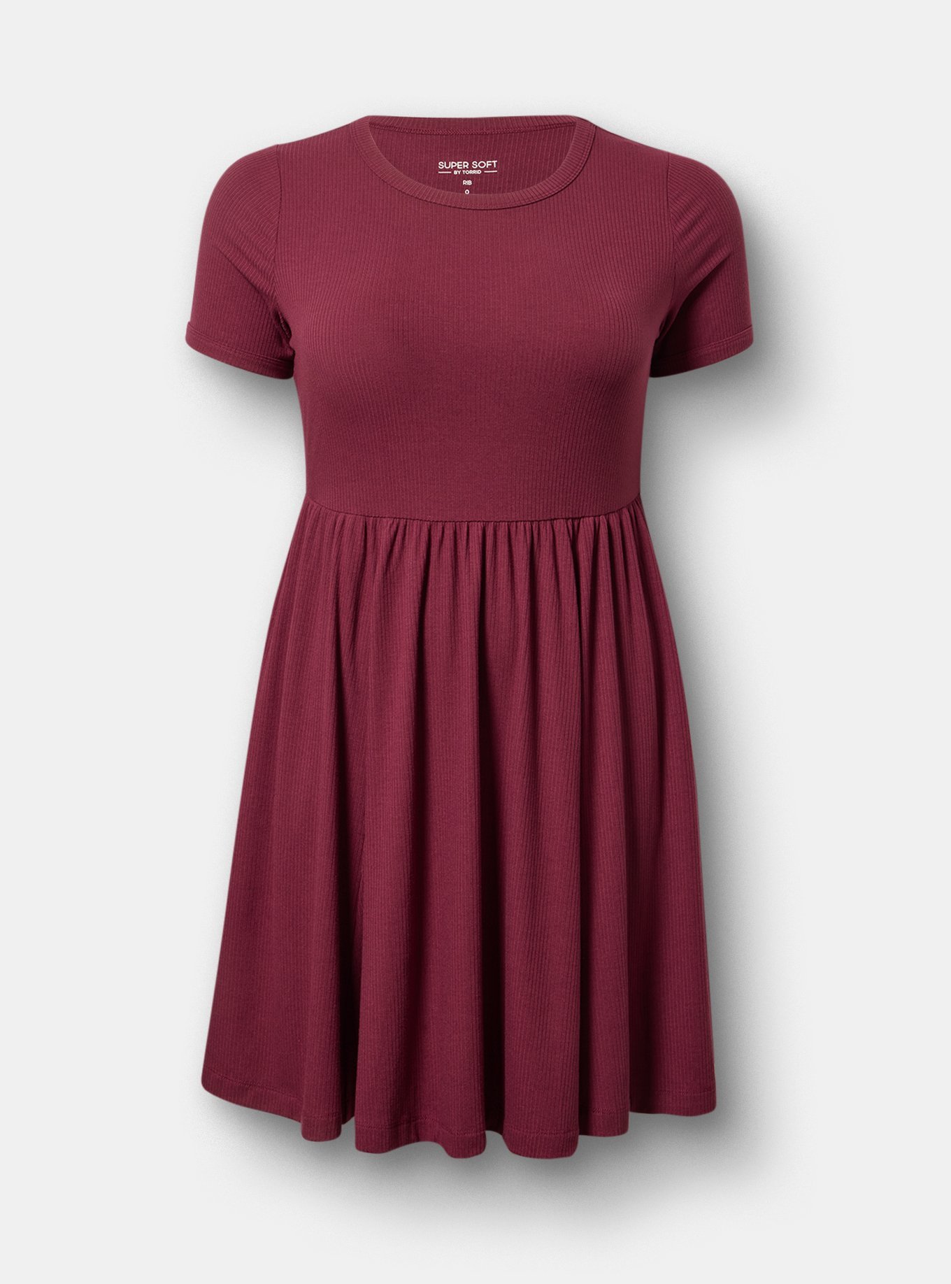 Super Soft Rib Skater Mini Dress, MAROON BANNER, flat