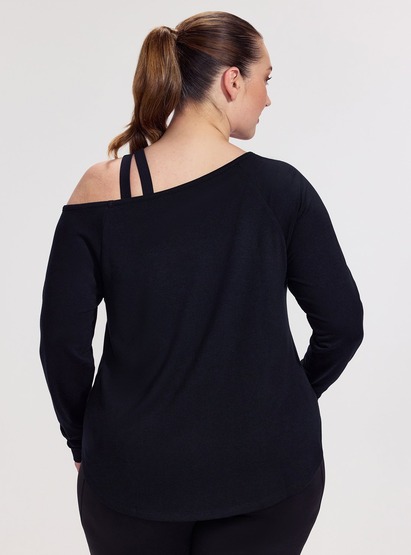 TRU Terry Off-Shoulder Active Tunic Tee, DEEP BLACK, alternate