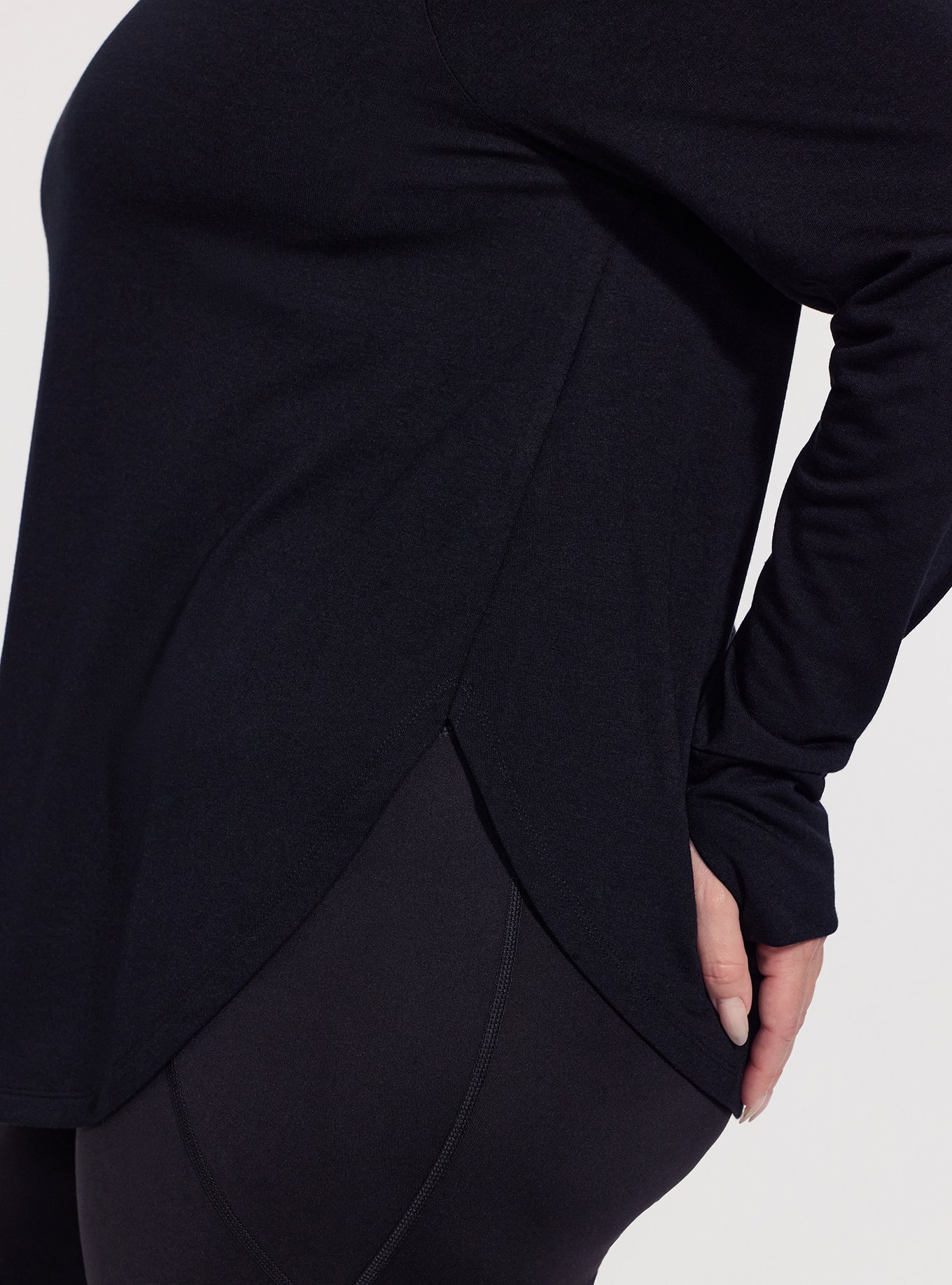 TRU Terry Off-Shoulder Active Tunic Tee, DEEP BLACK, alternate