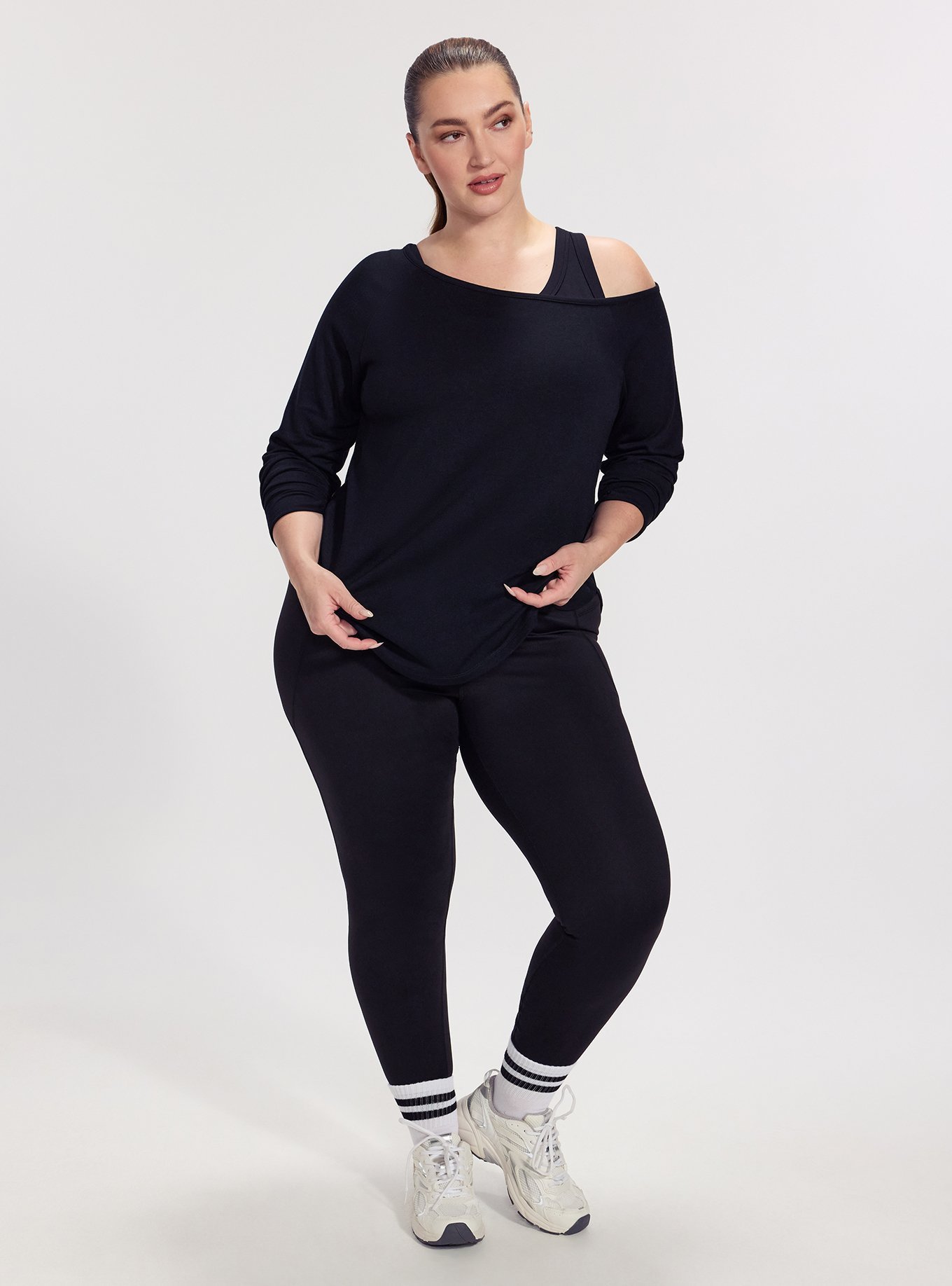 TRU Terry Off-Shoulder Active Tunic Tee, DEEP BLACK, alternate