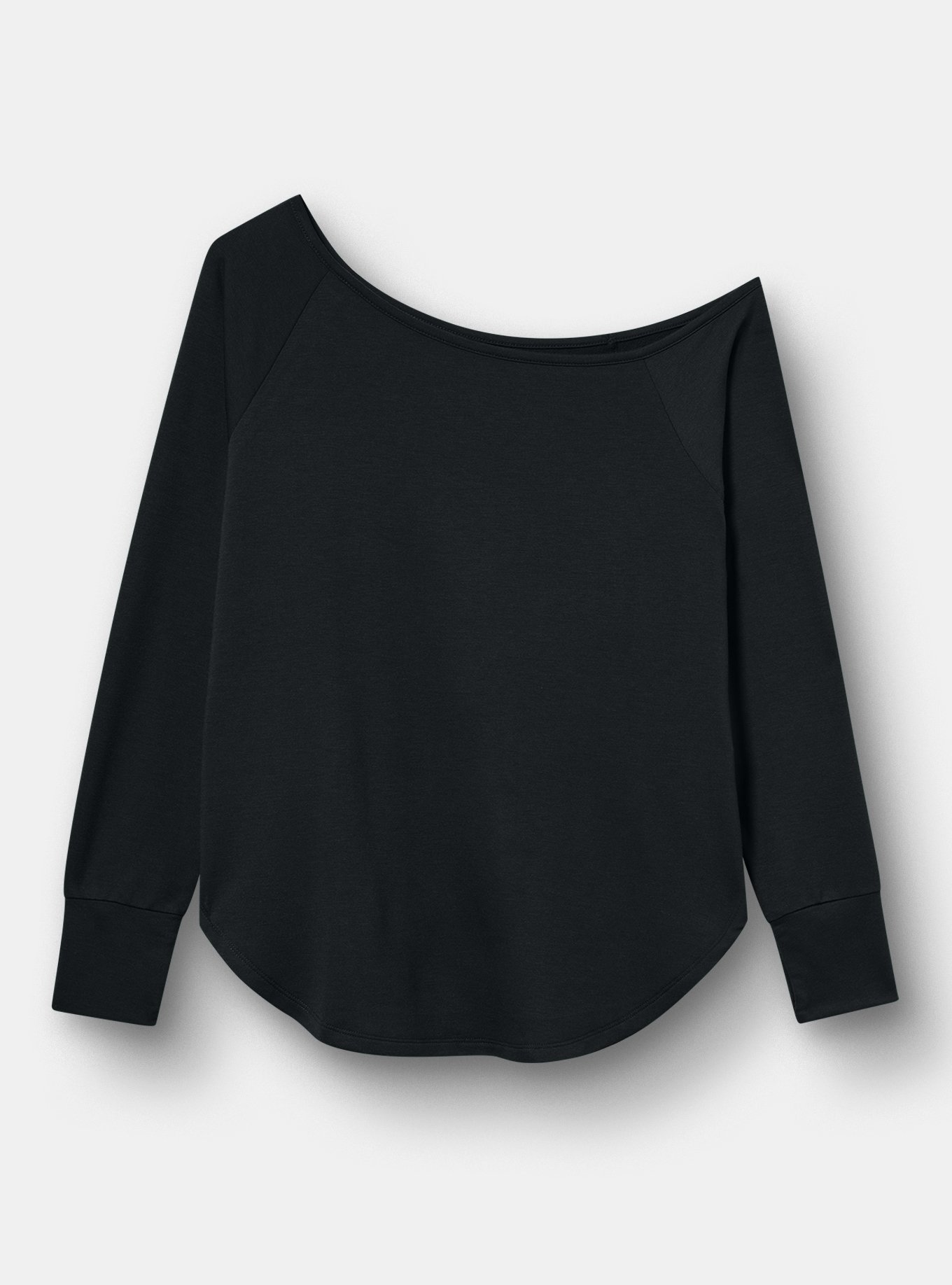 TRU Terry Off-Shoulder Active Tunic Tee, DEEP BLACK, flat