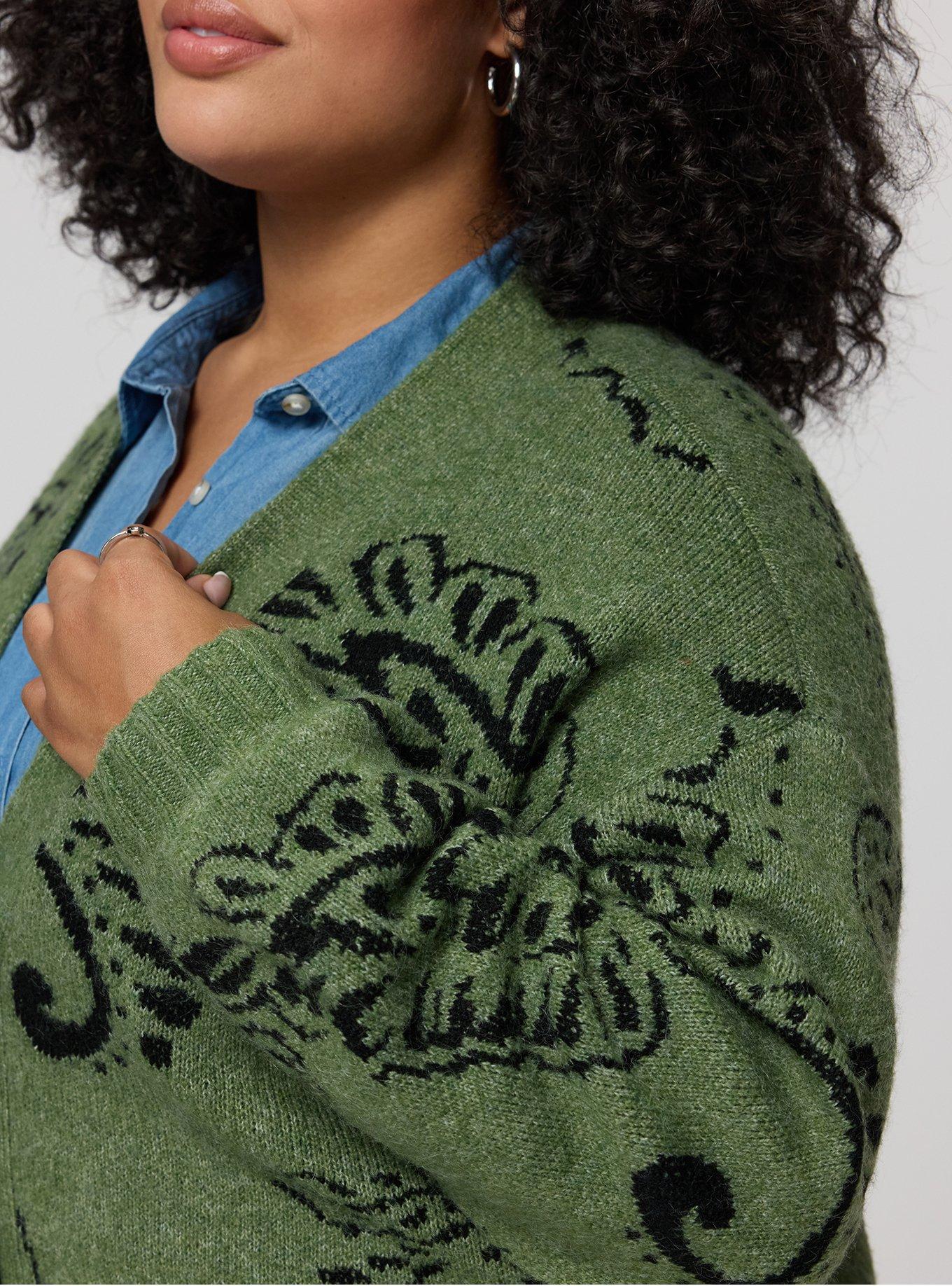 Open Front Cardigan, ALI BANDANA GREEN, alternate