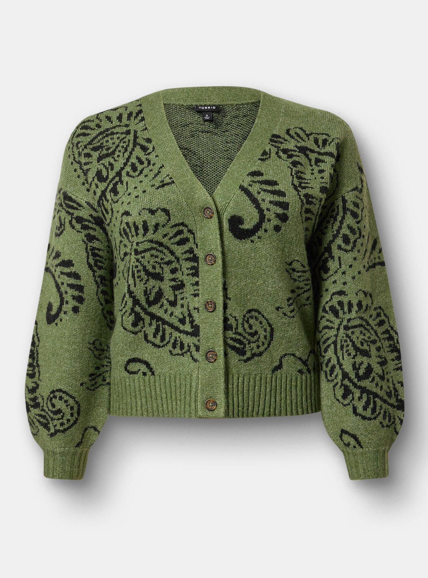 Open Front Cardigan, ALI BANDANA GREEN, flat