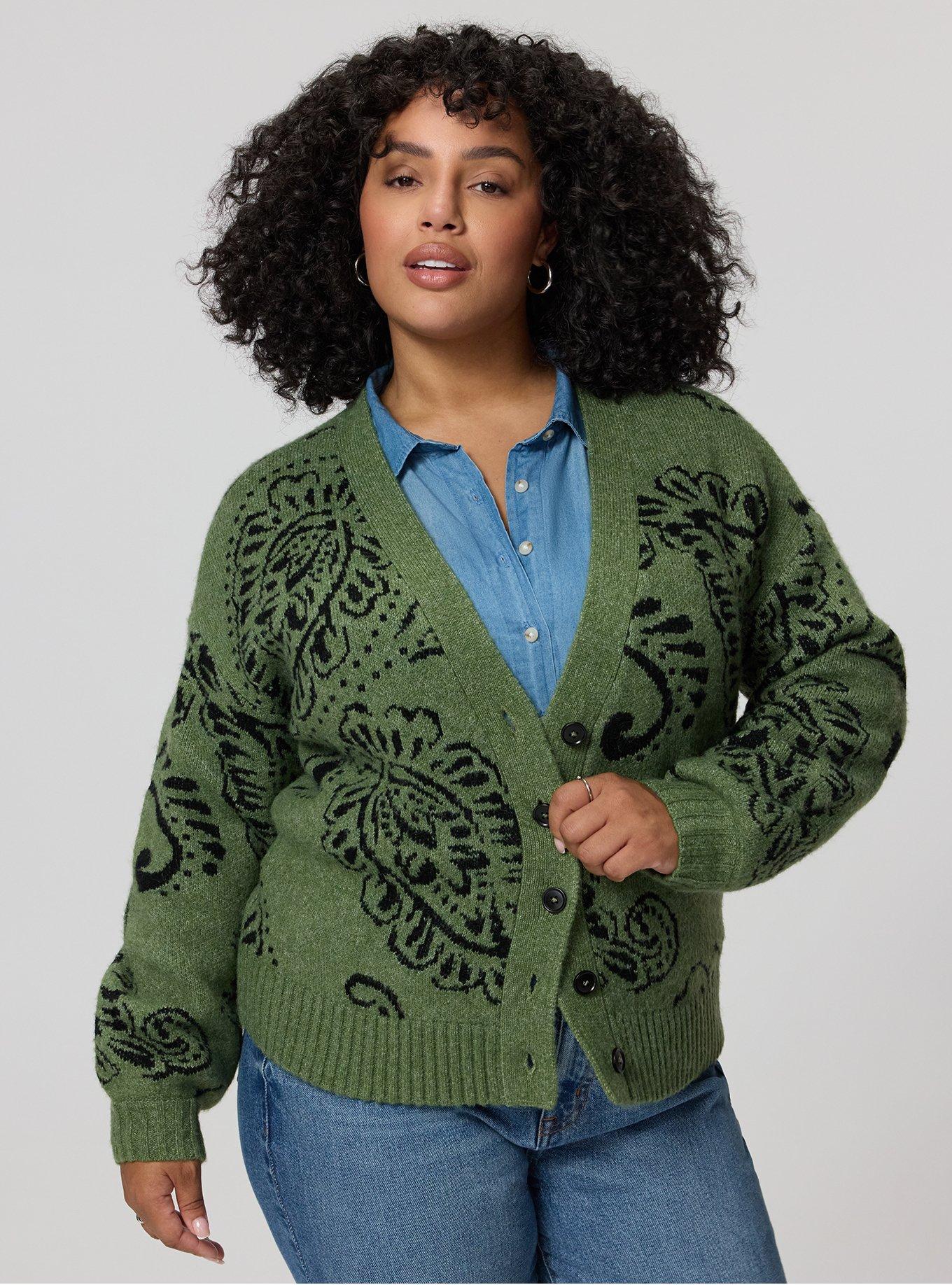 Open Front Cardigan, ALI BANDANA GREEN, hi-res