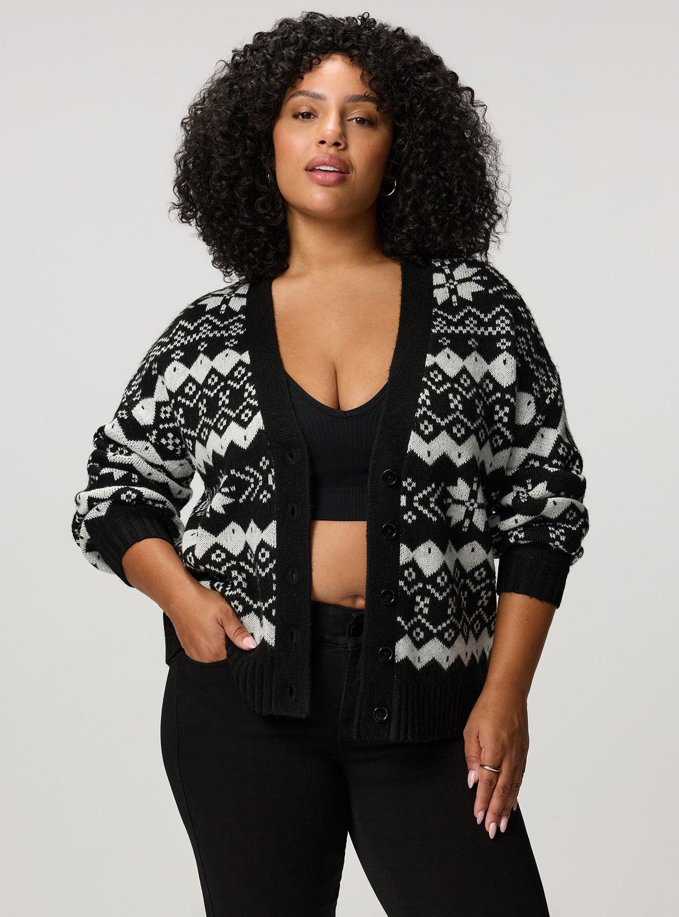 Open Front Cardigan, FUN FAIR ISLE BLACK, alternate