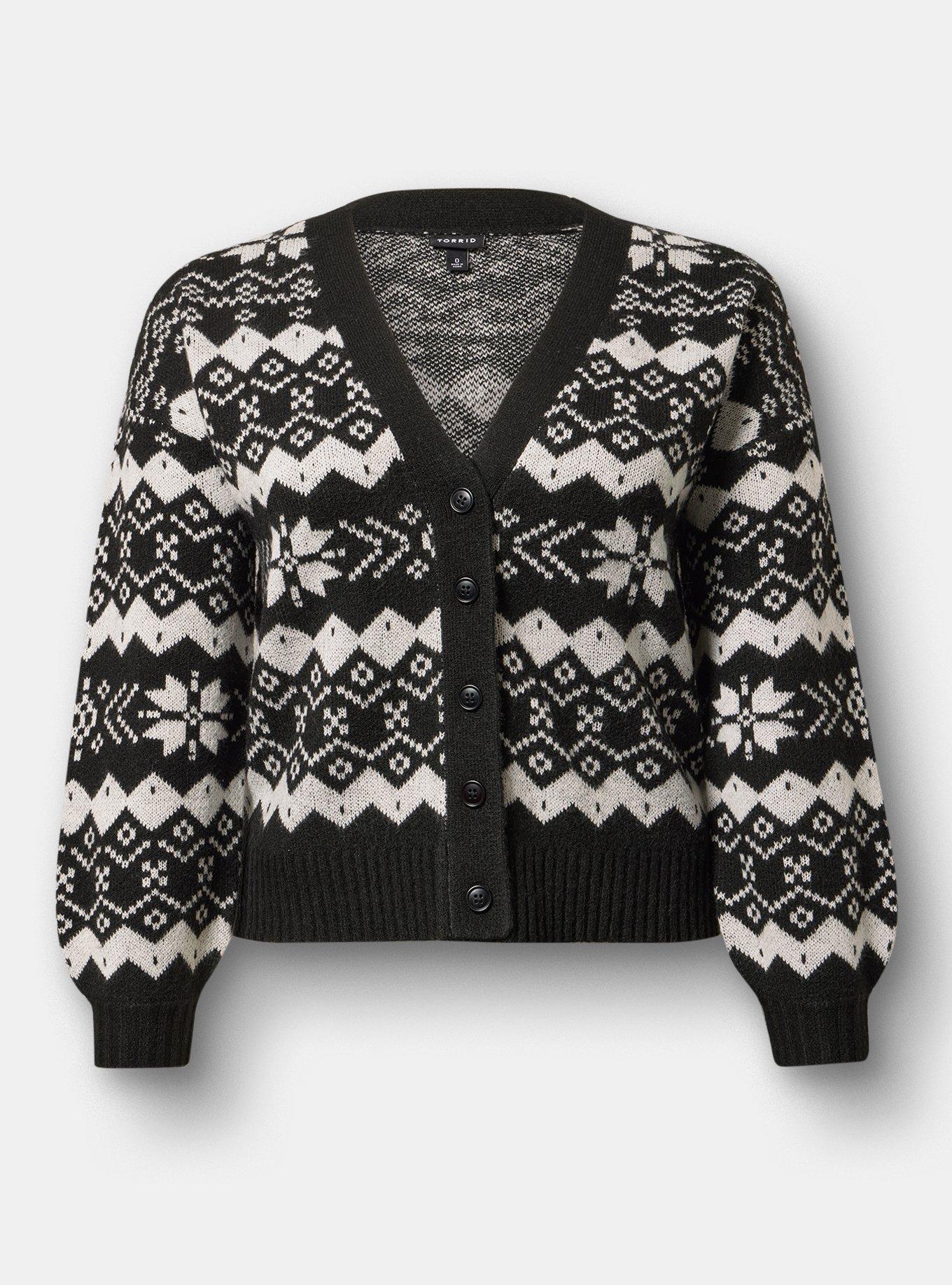 Open Front Cardigan, FUN FAIR ISLE BLACK, flat