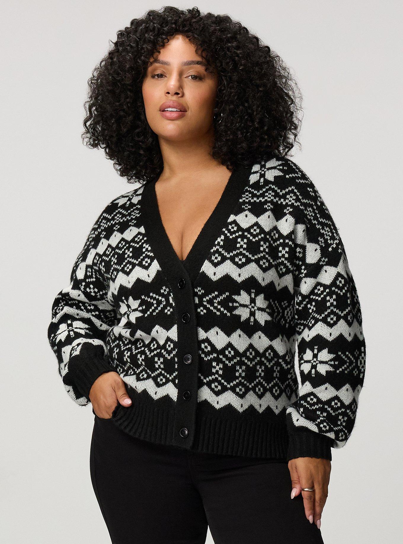 Open Front Cardigan, FUN FAIR ISLE BLACK, hi-res