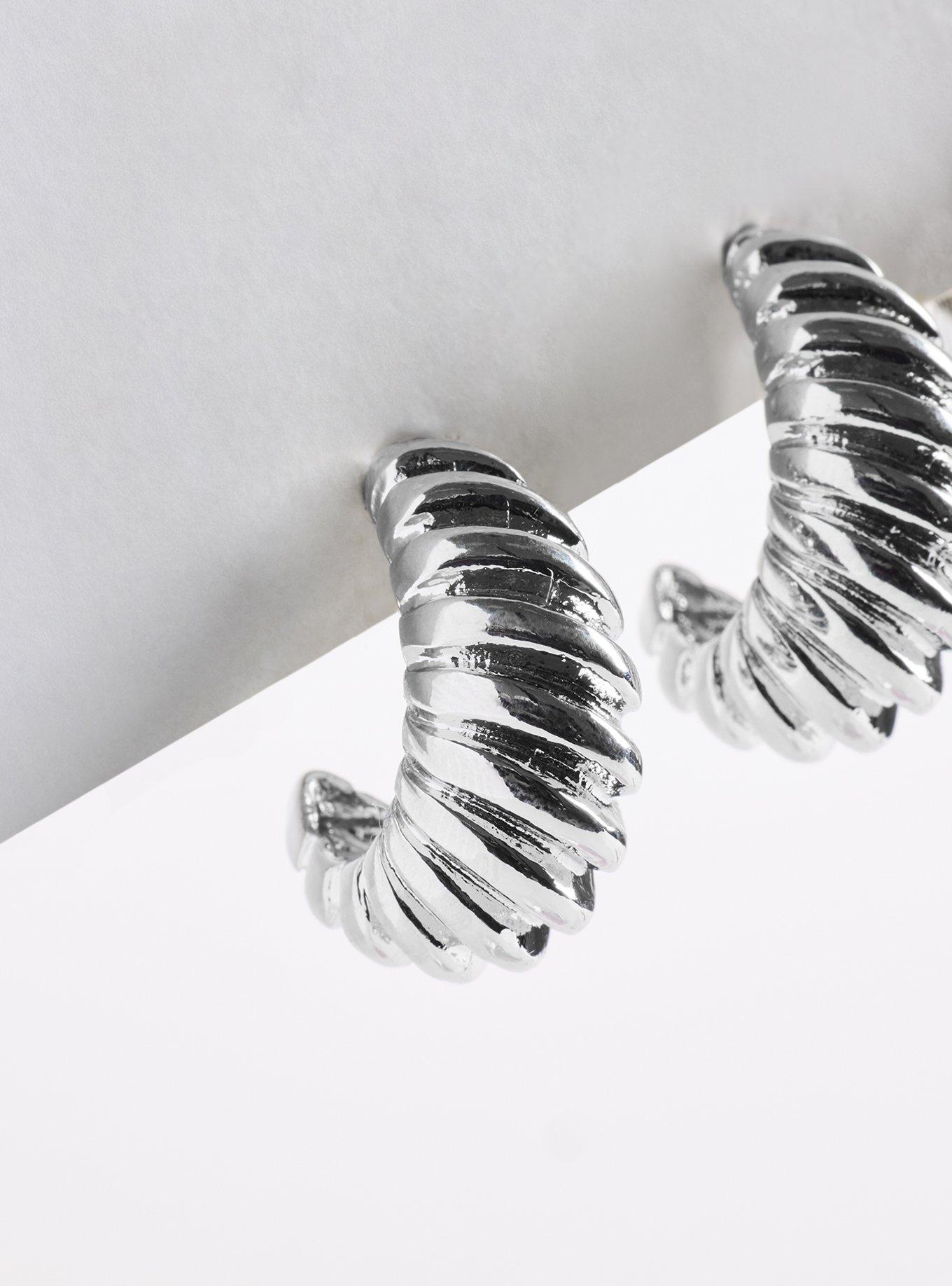 Medium Textured Hoop Set, SILVER, alternate