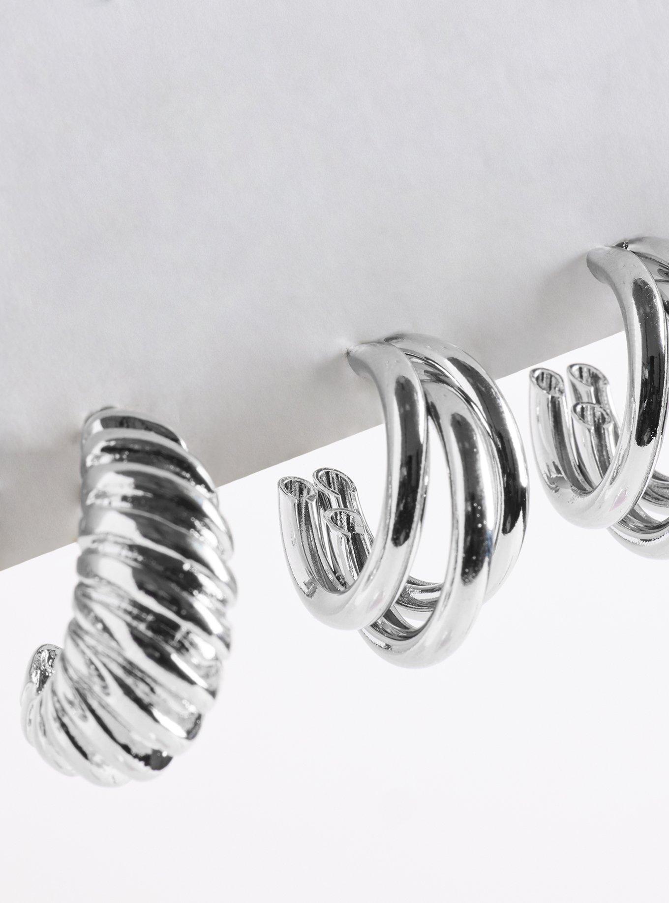 Medium Textured Hoop Set, SILVER, alternate