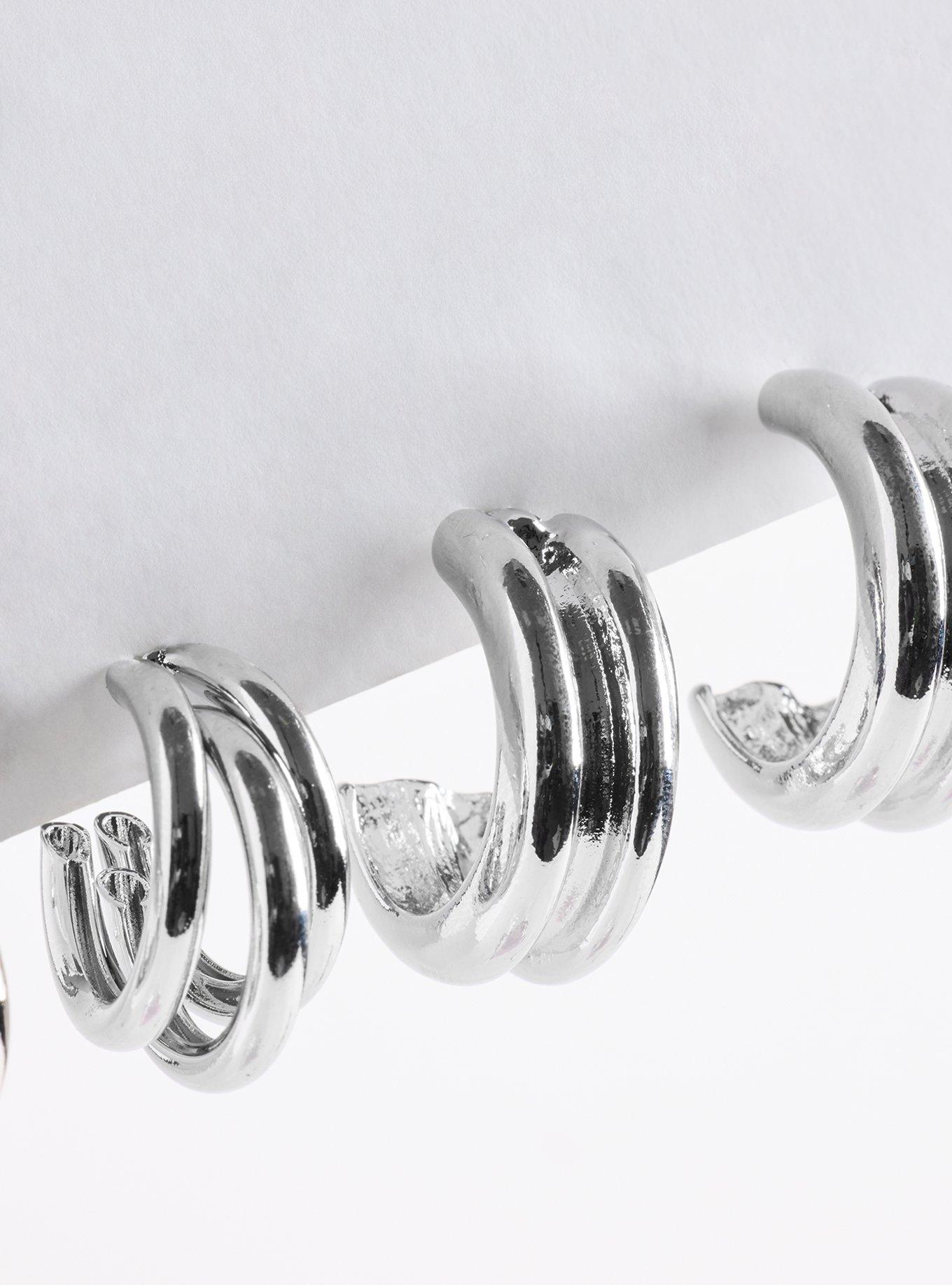 Medium Textured Hoop Set, SILVER, alternate