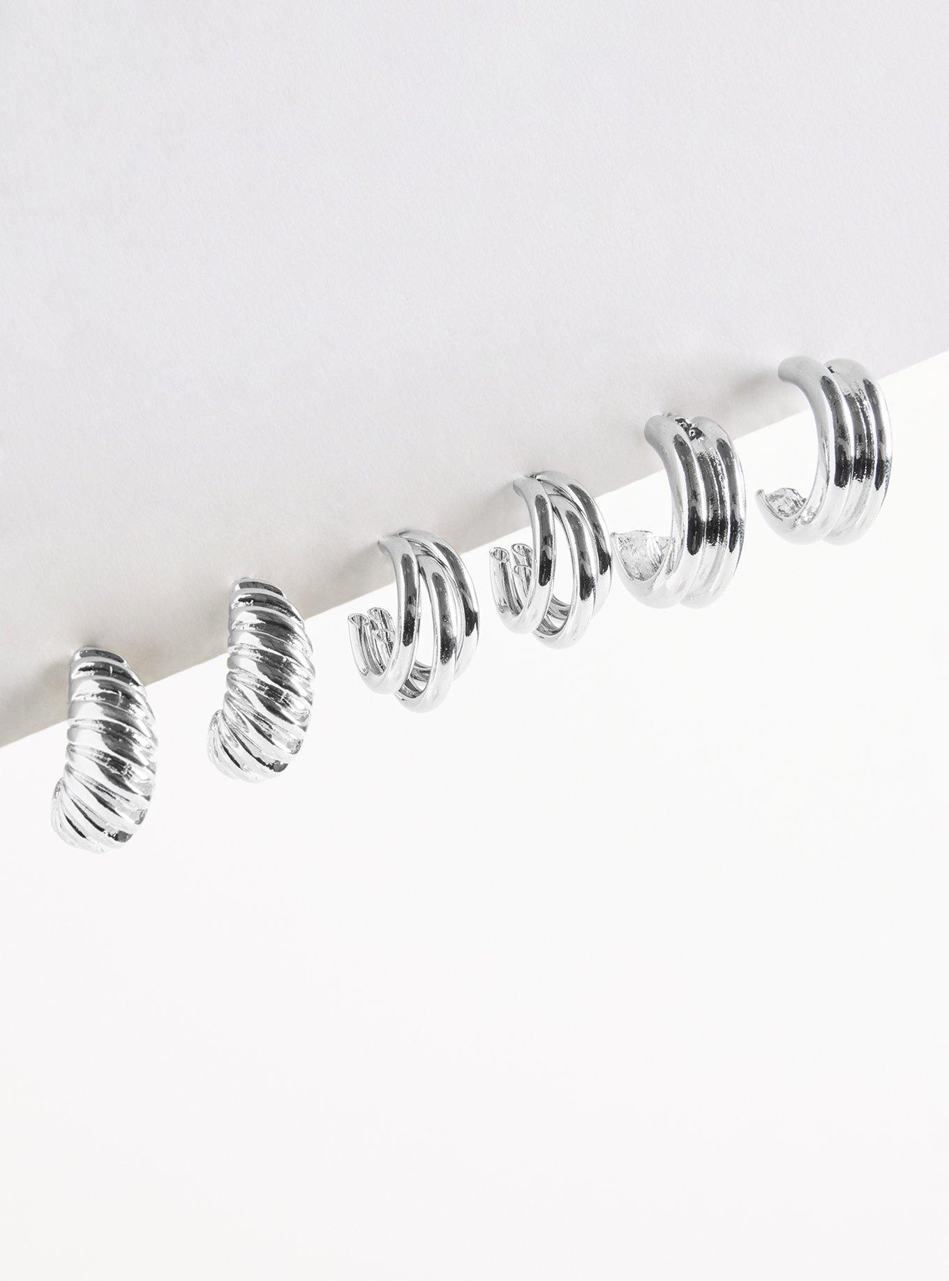 Medium Textured Hoop Set, SILVER, hi-res