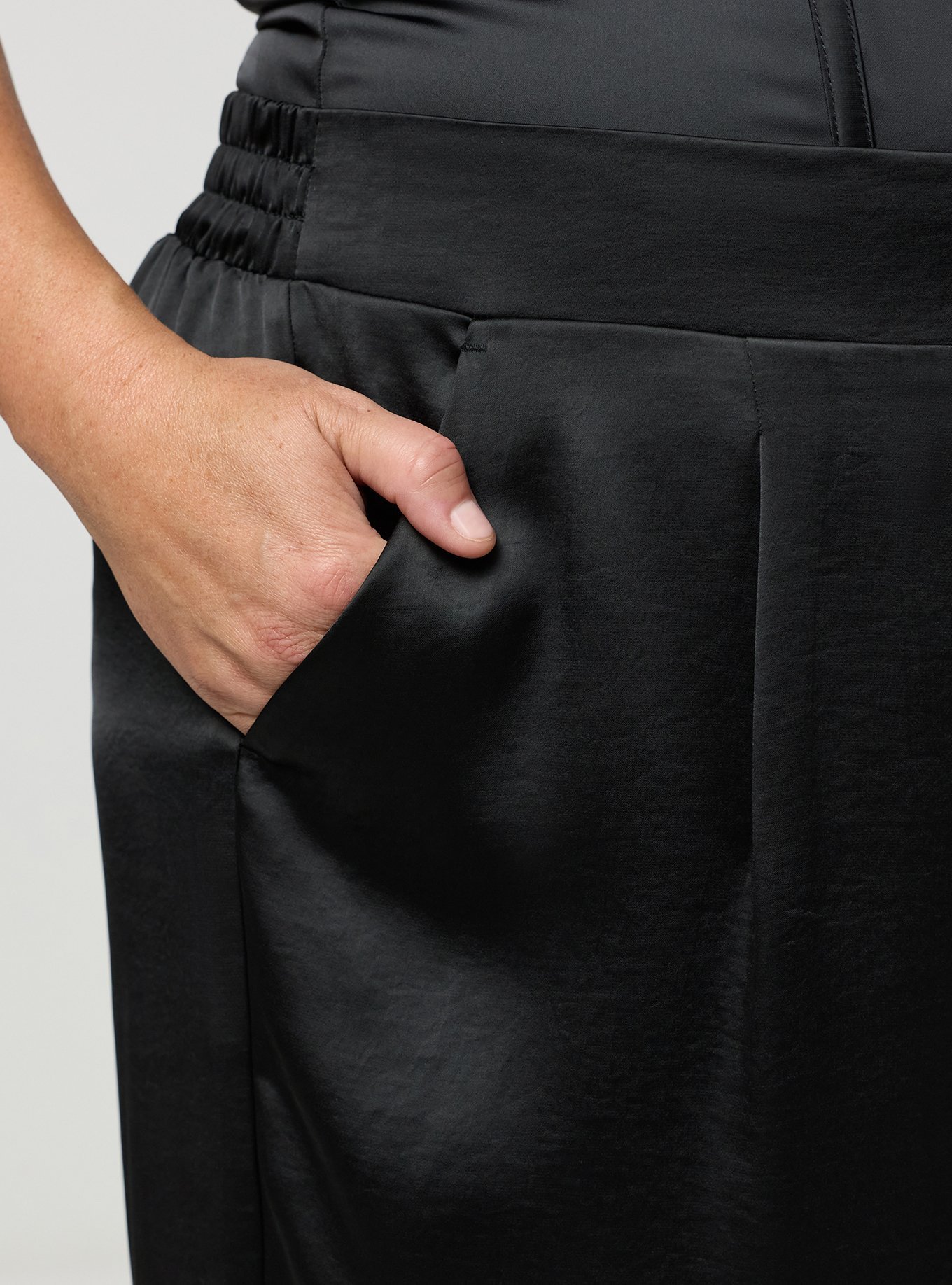 High-Rise Pull On Wide Leg Satin Pant, DEEP BLACK, alternate
