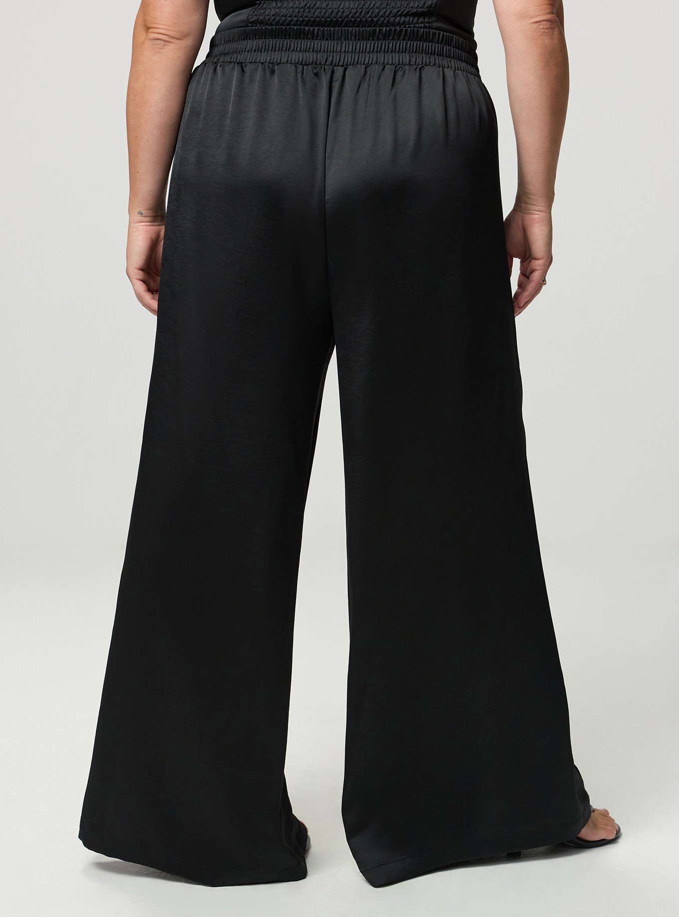 High-Rise Pull On Wide Leg Satin Pant, DEEP BLACK, alternate