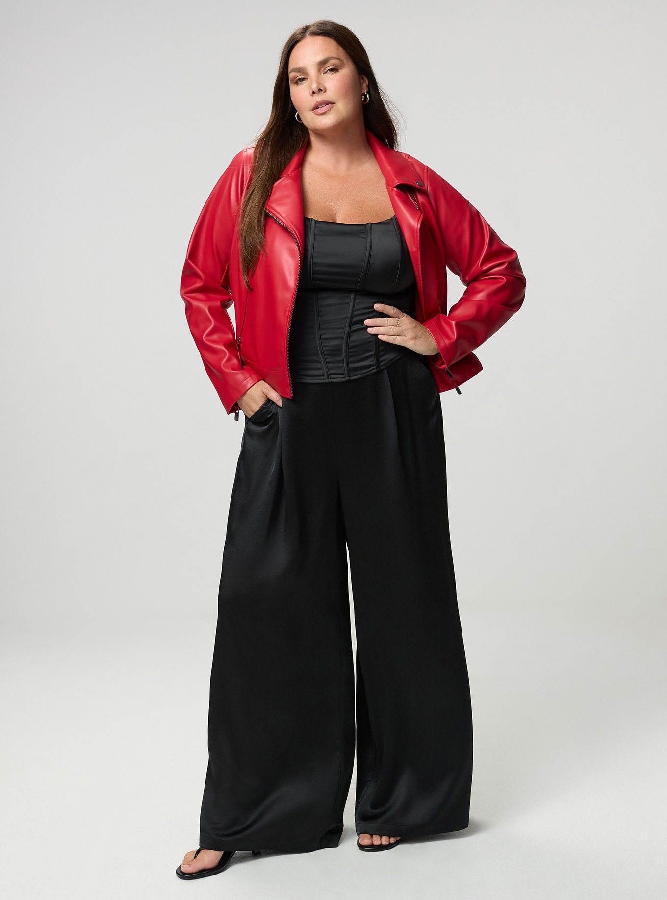 Plus Size - High-Rise Pull On Wide Leg Satin Pant - Torrid