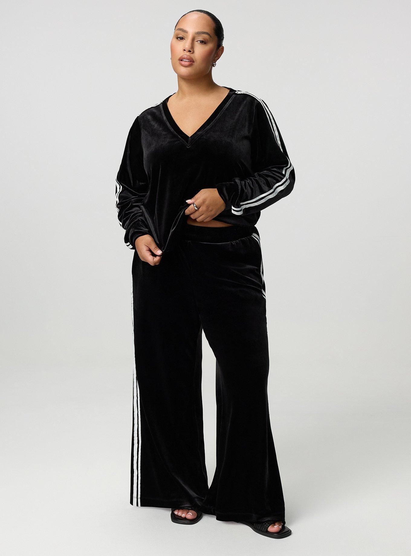 Plus Size High-Rise Pull On Wide Leg Velour Pant, DEEP BLACK, alternate