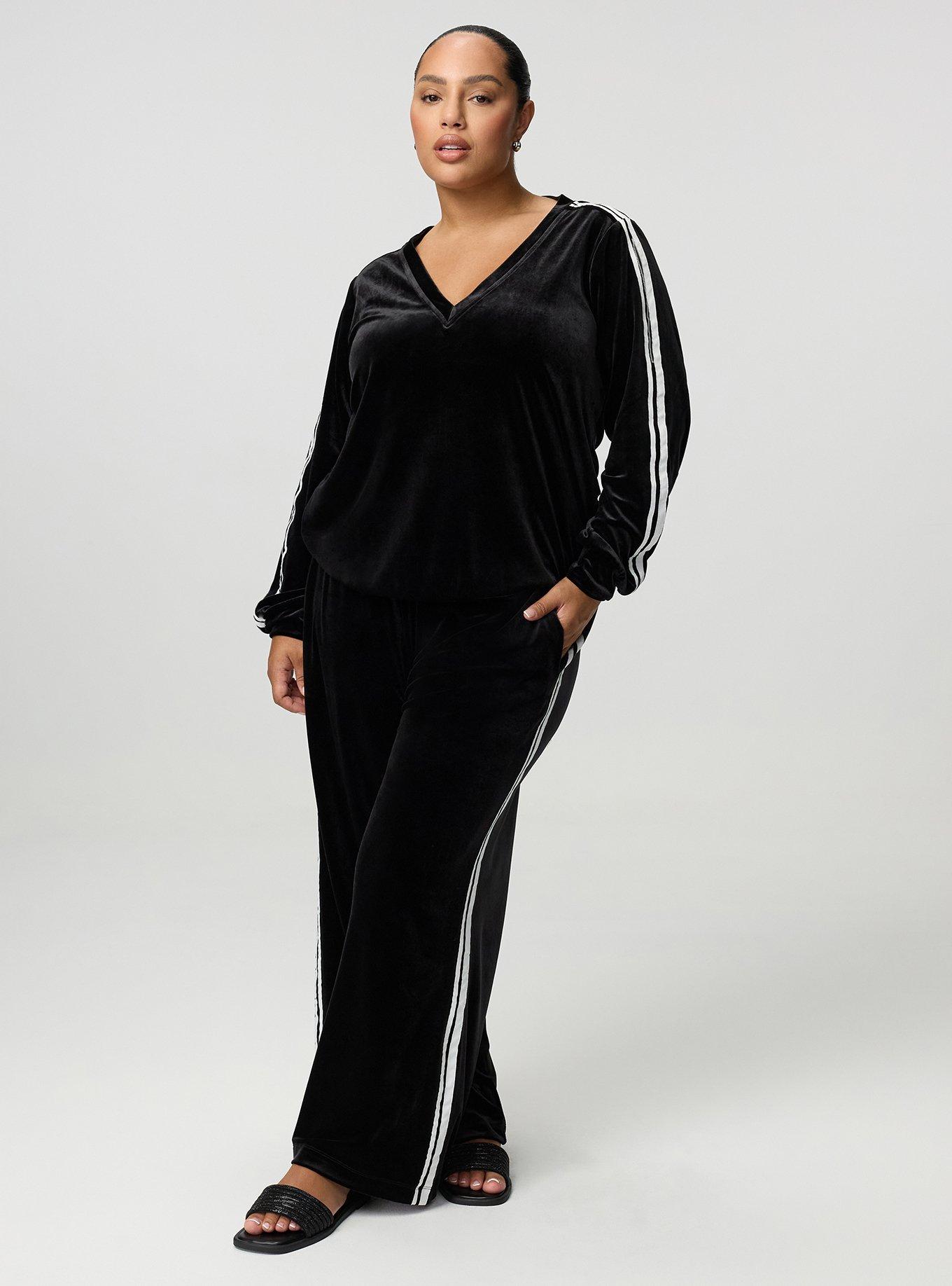 Plus Size High-Rise Pull On Wide Leg Velour Pant, DEEP BLACK, hi-res