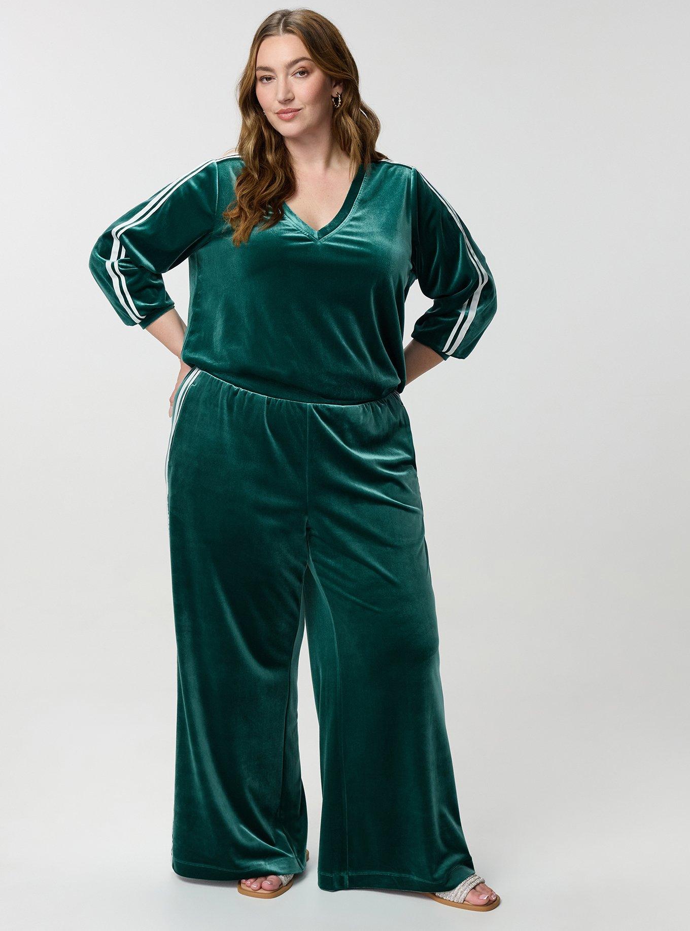 Plus Size High-Rise Pull On Wide Leg Velour Pant, BOTANICAL GARDEN, alternate