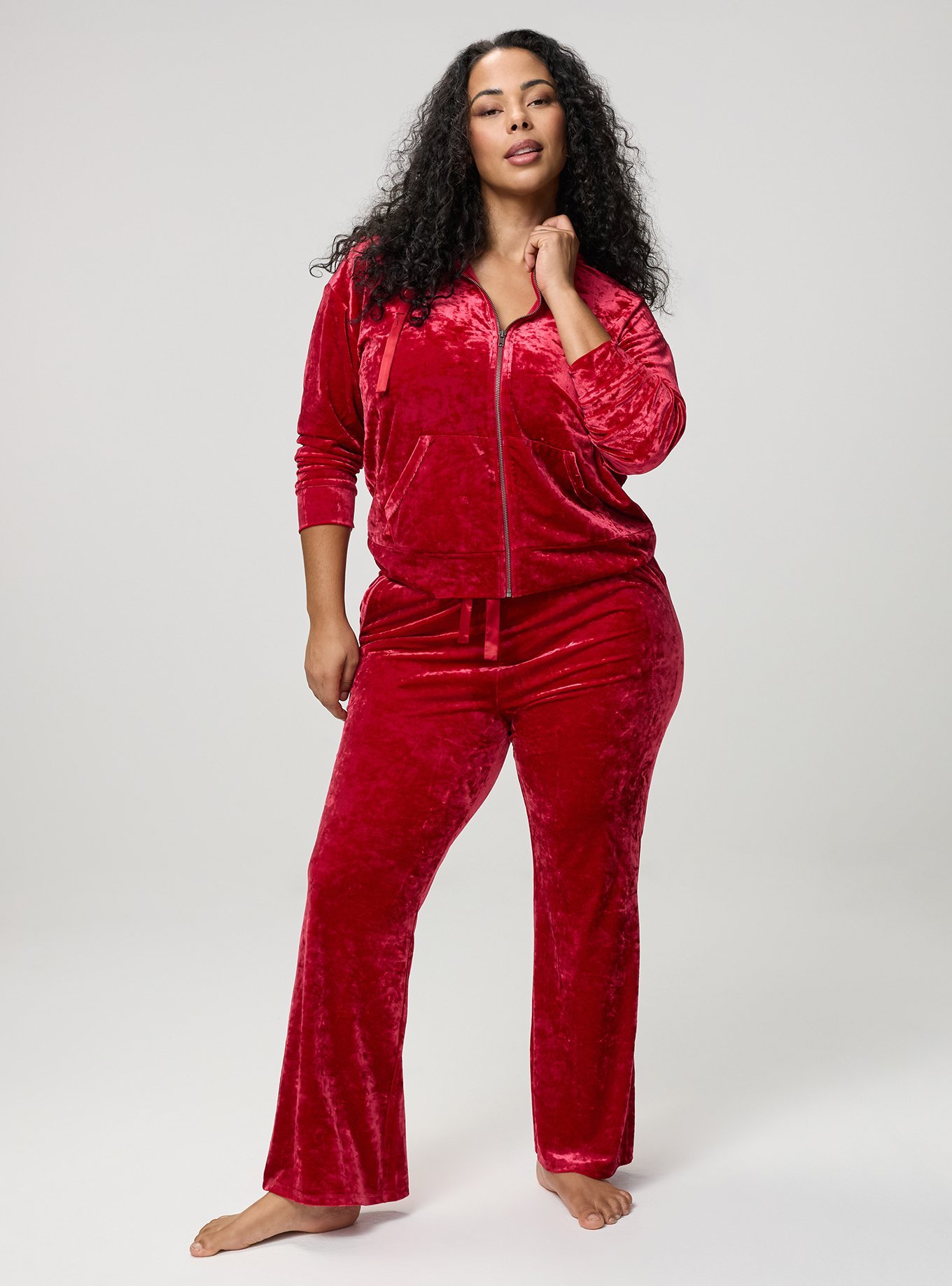 Plus Size Velour Lounge Zip-Up Hoodie, JESTER RED, alternate