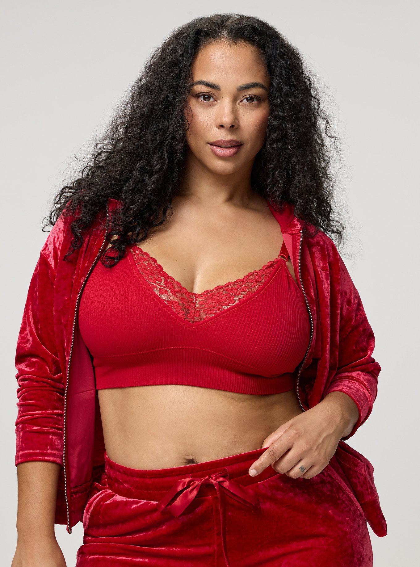 Plus Size Velour Lounge Zip-Up Hoodie, JESTER RED, alternate