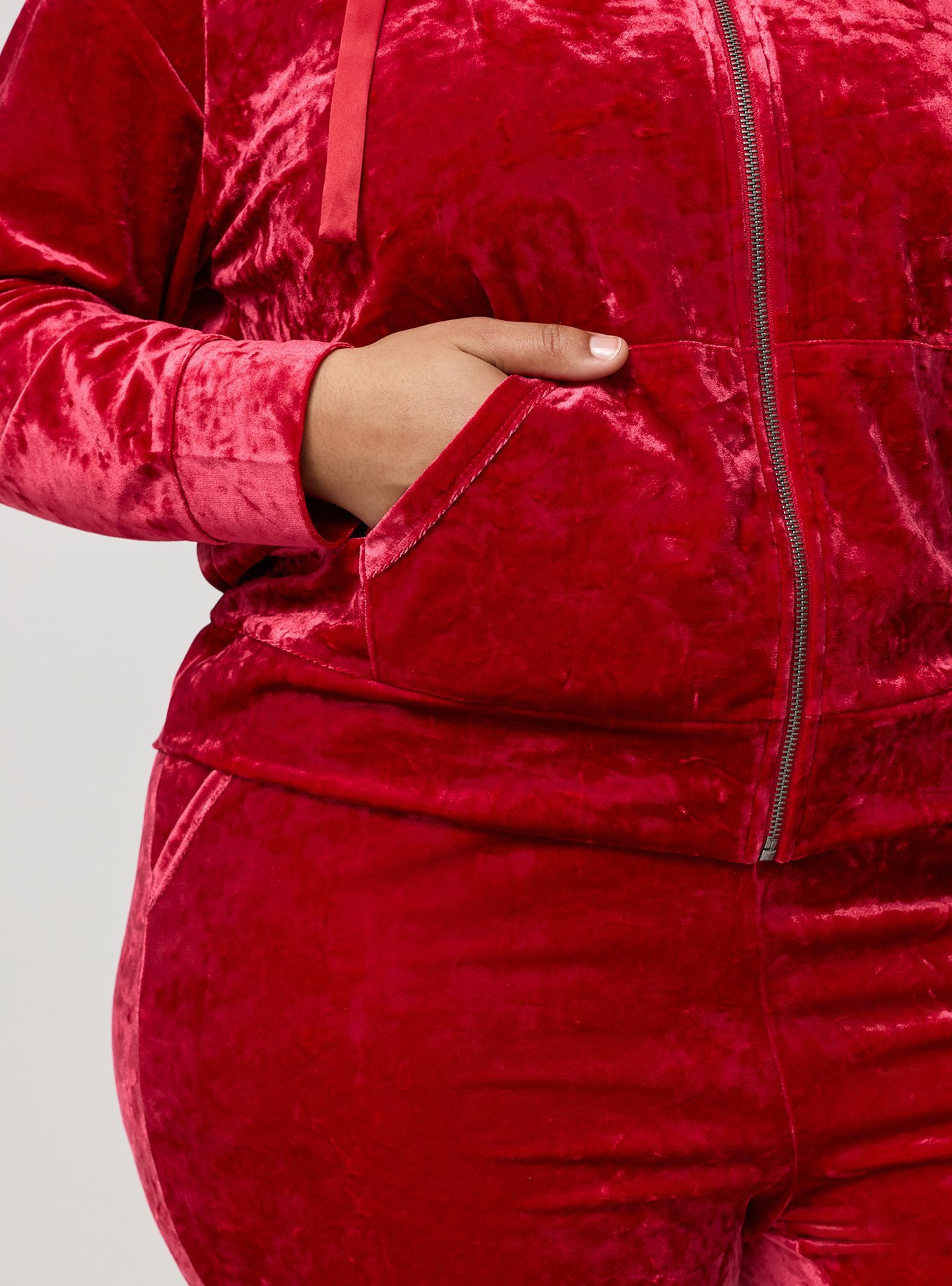 Plus Size Velour Lounge Zip-Up Hoodie, JESTER RED, alternate