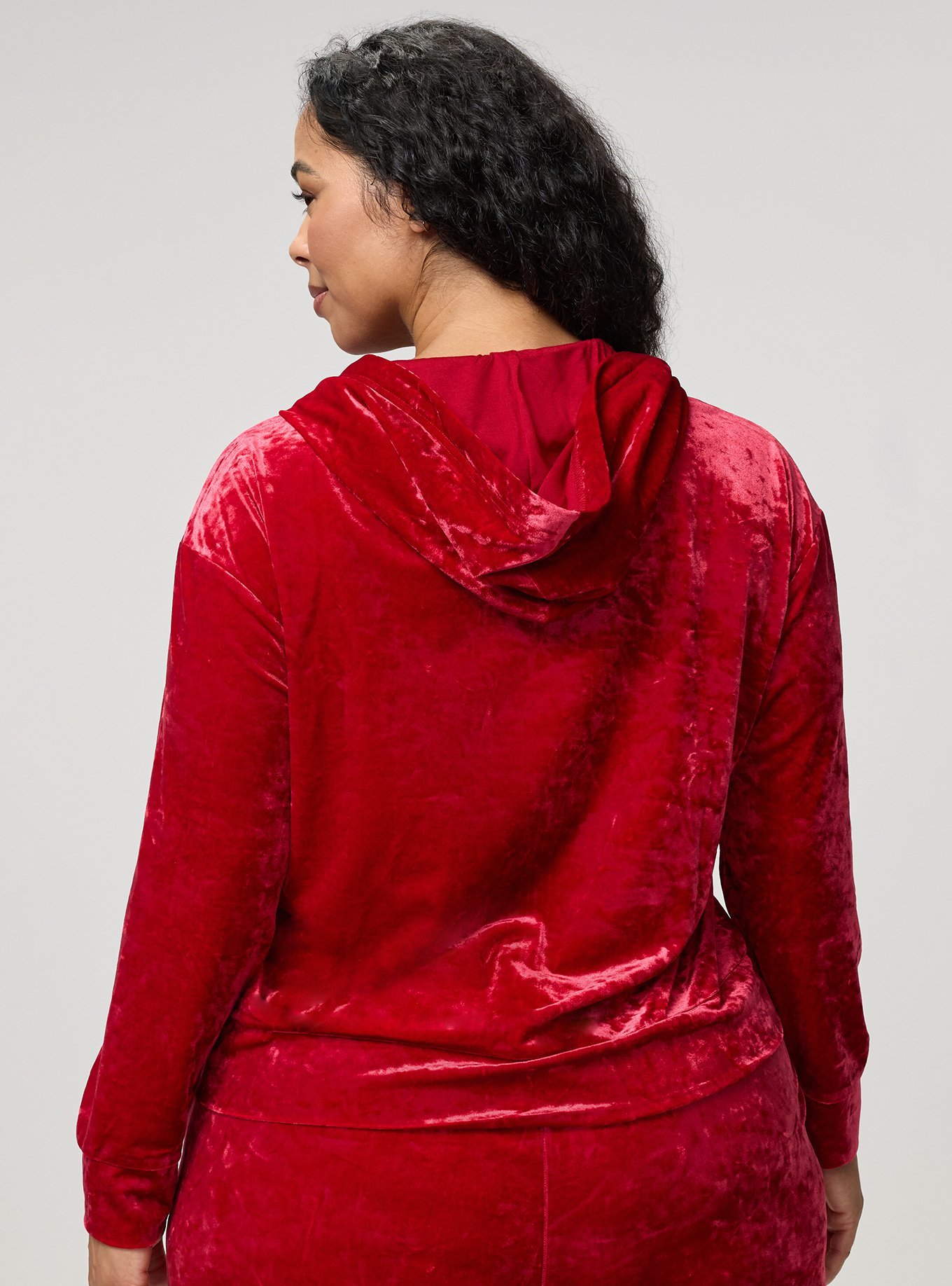 Plus Size Velour Lounge Zip-Up Hoodie, JESTER RED, alternate