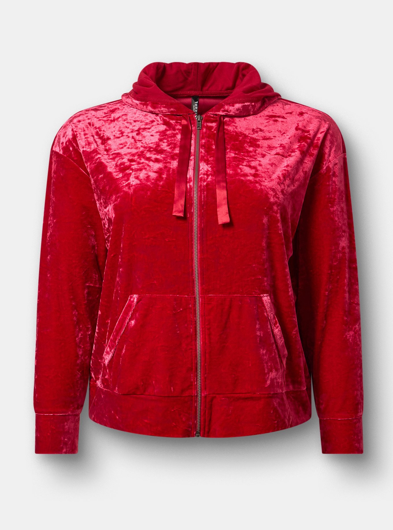 Plus Size Velour Lounge Zip-Up Hoodie, JESTER RED, flat