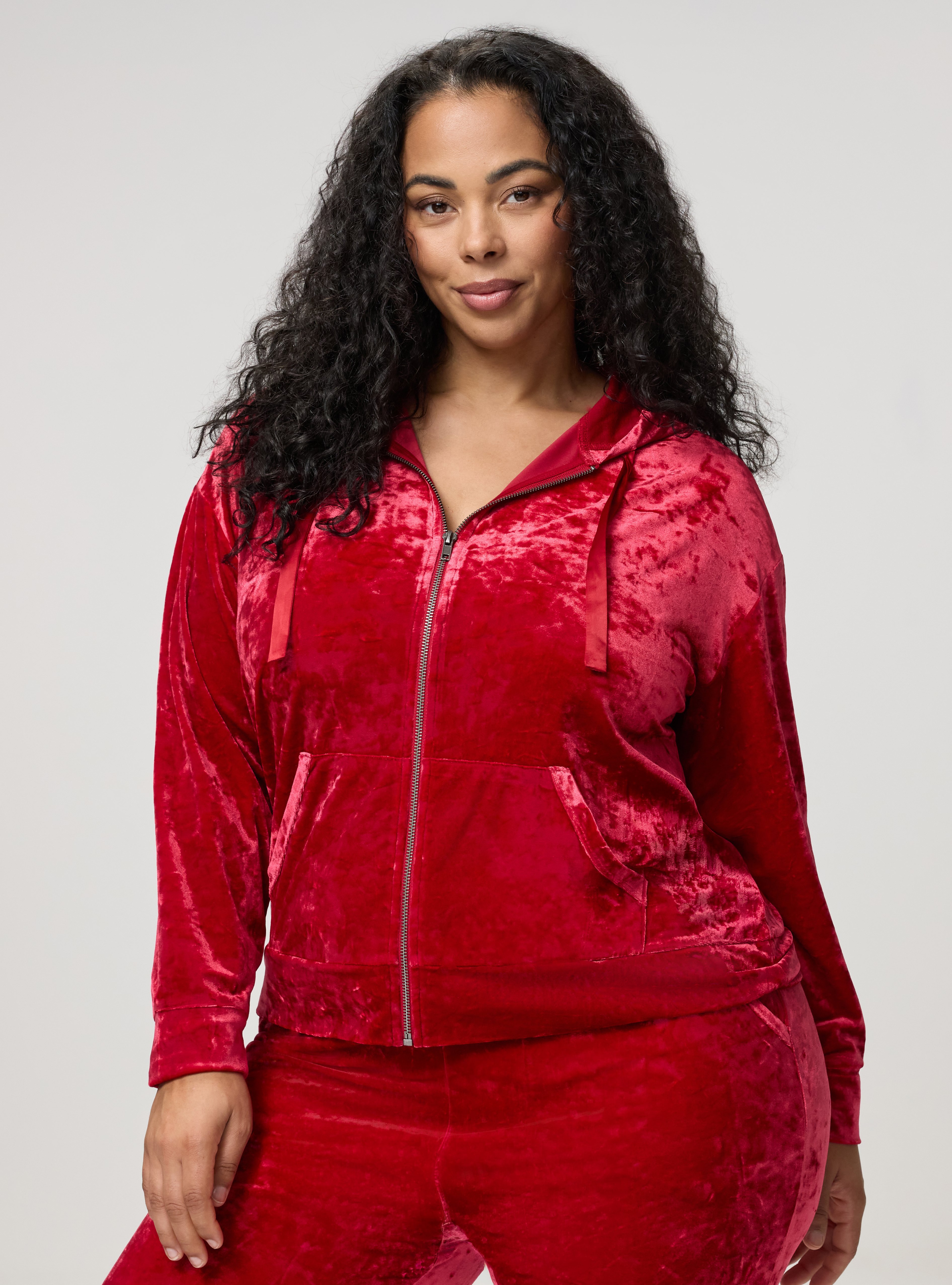 Plus Size Velour Lounge Zip-Up Hoodie, JESTER RED, hi-res