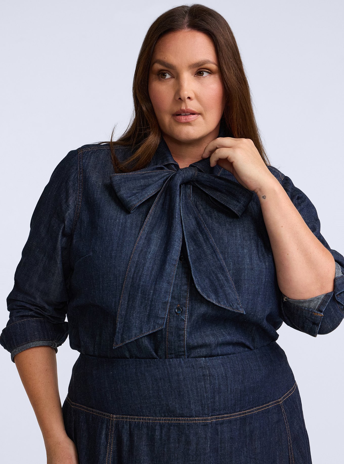 Plus Size Belle Isle Button-Down Bow Top, RINSE, alternate