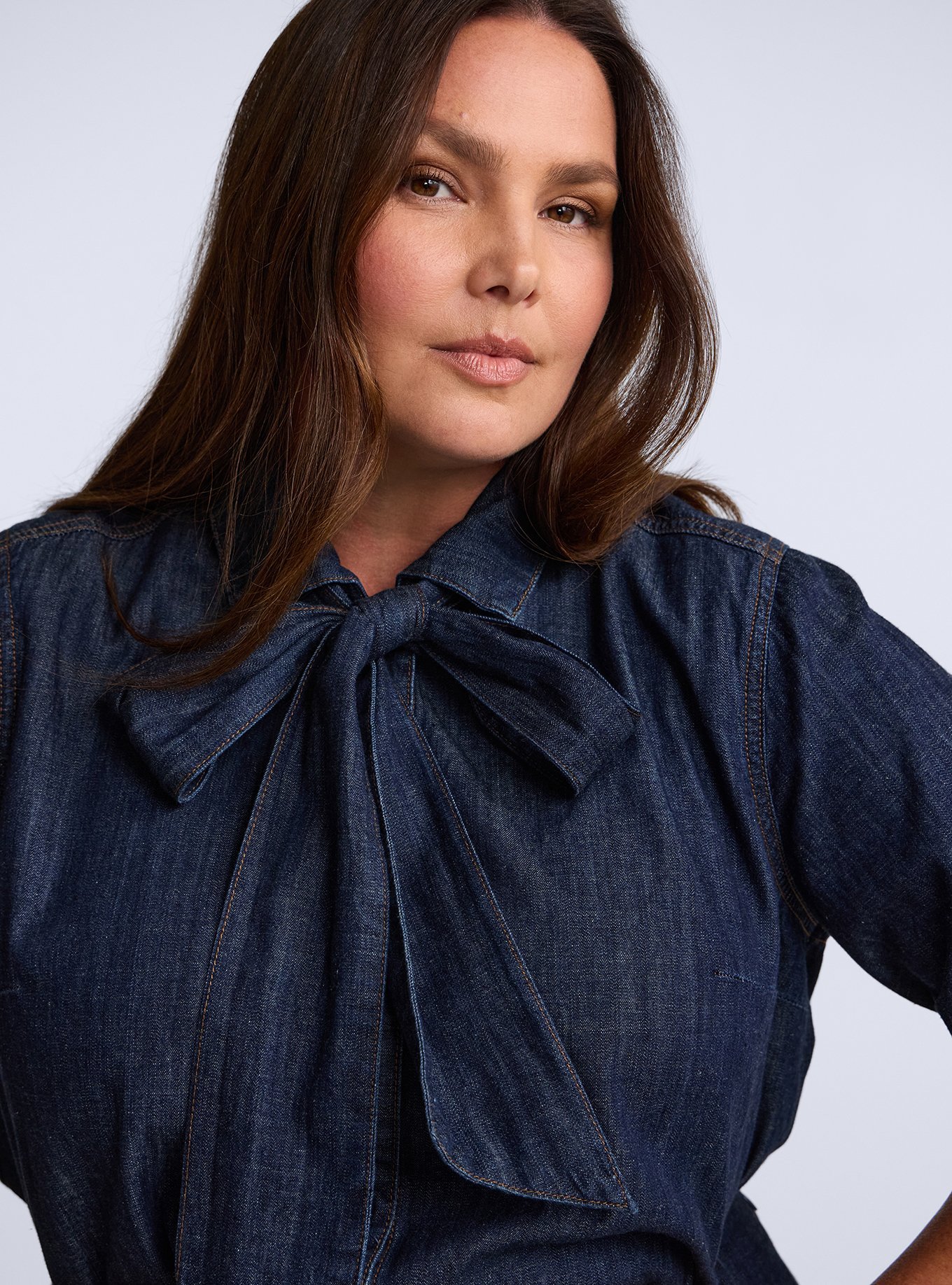 Plus Size Belle Isle Button-Down Bow Top, RINSE, alternate