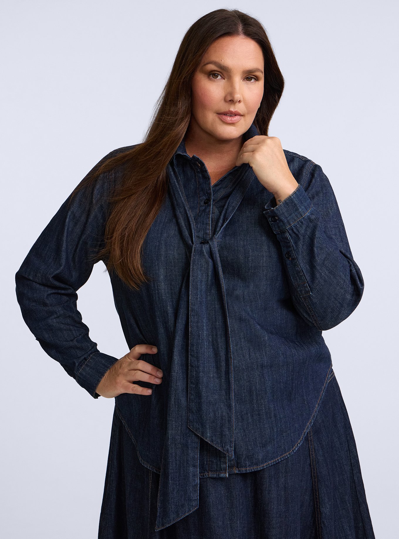 Plus Size Belle Isle Button-Down Bow Top, RINSE, hi-res