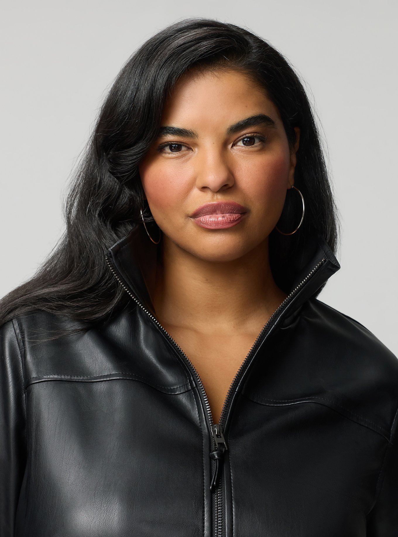 Faux Leather Bomber Jacket, DEEP BLACK, alternate