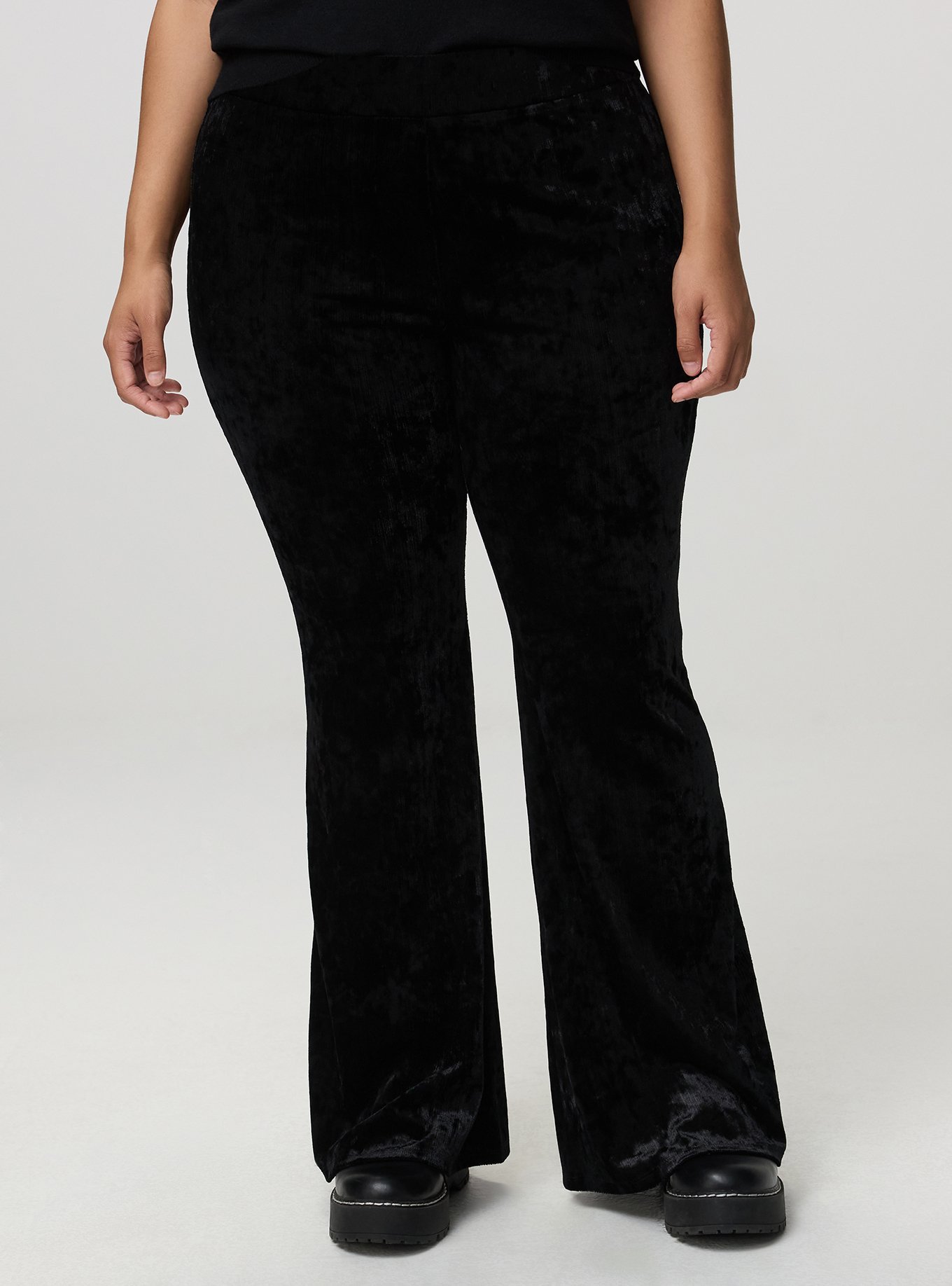 Full-Length Crushed Velvet Flare Legging, DEEP BLACK, alternate