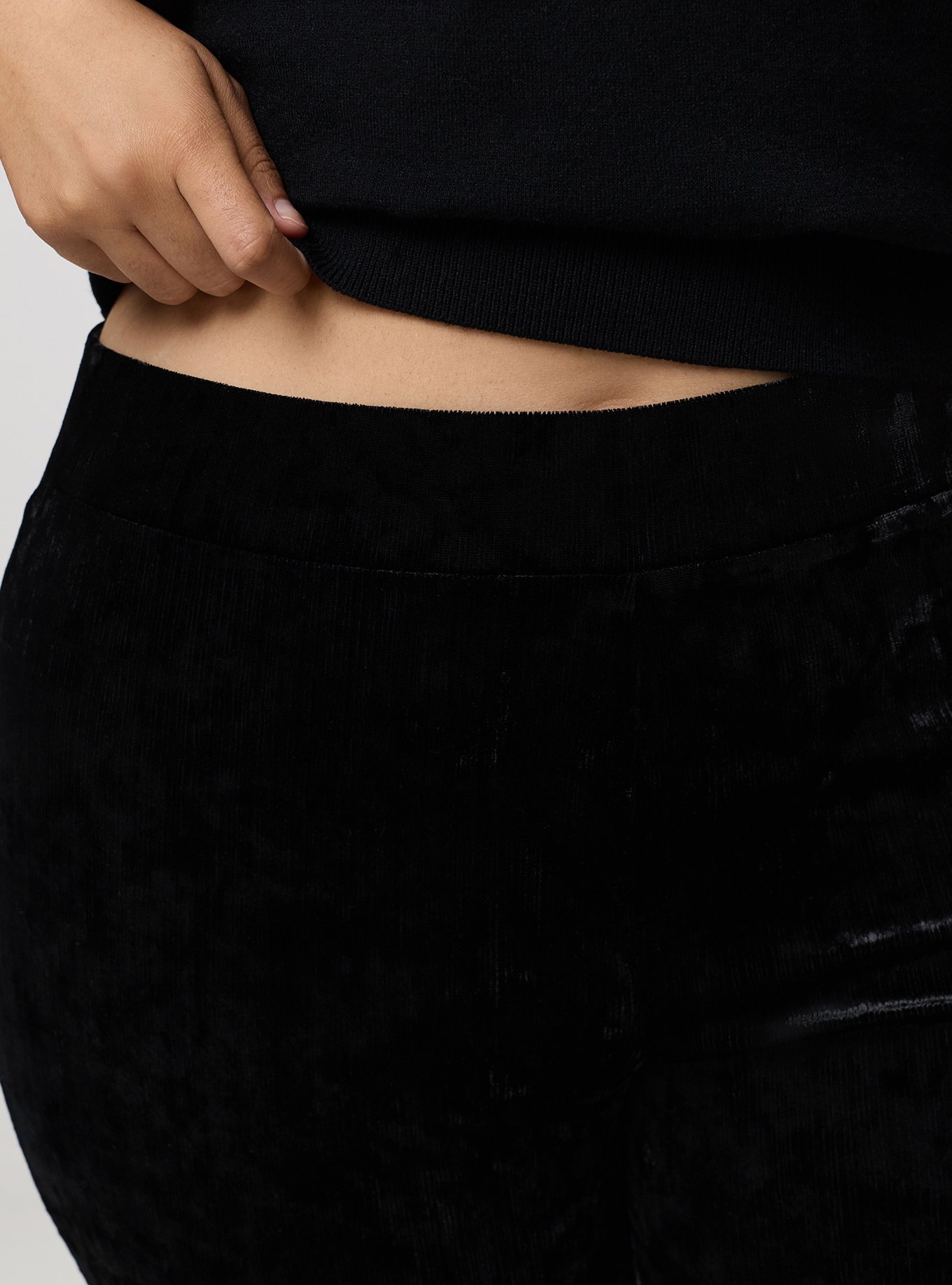 Full-Length Crushed Velvet Flare Legging, DEEP BLACK, alternate