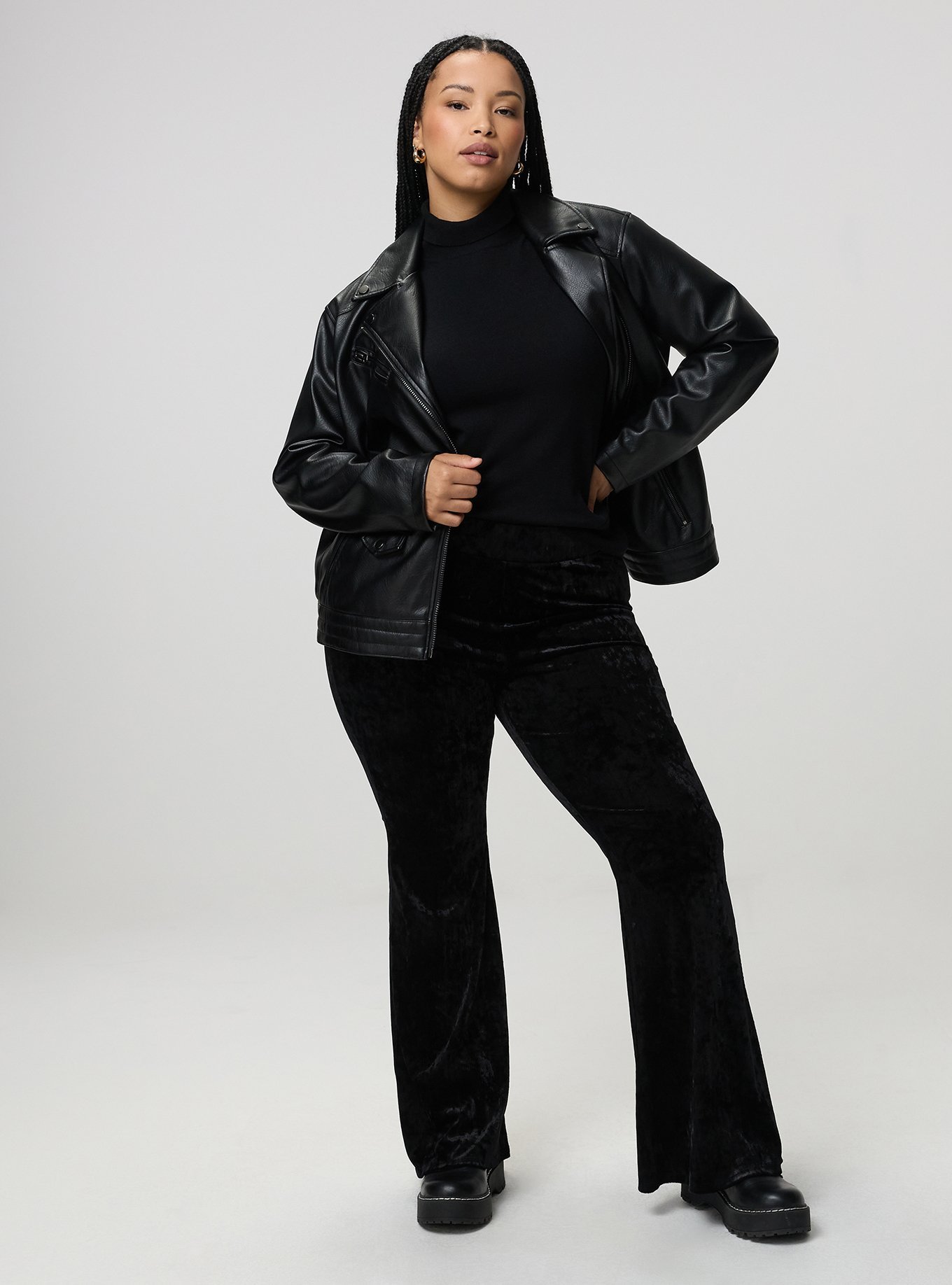 Full-Length Crushed Velvet Flare Legging, DEEP BLACK, hi-res