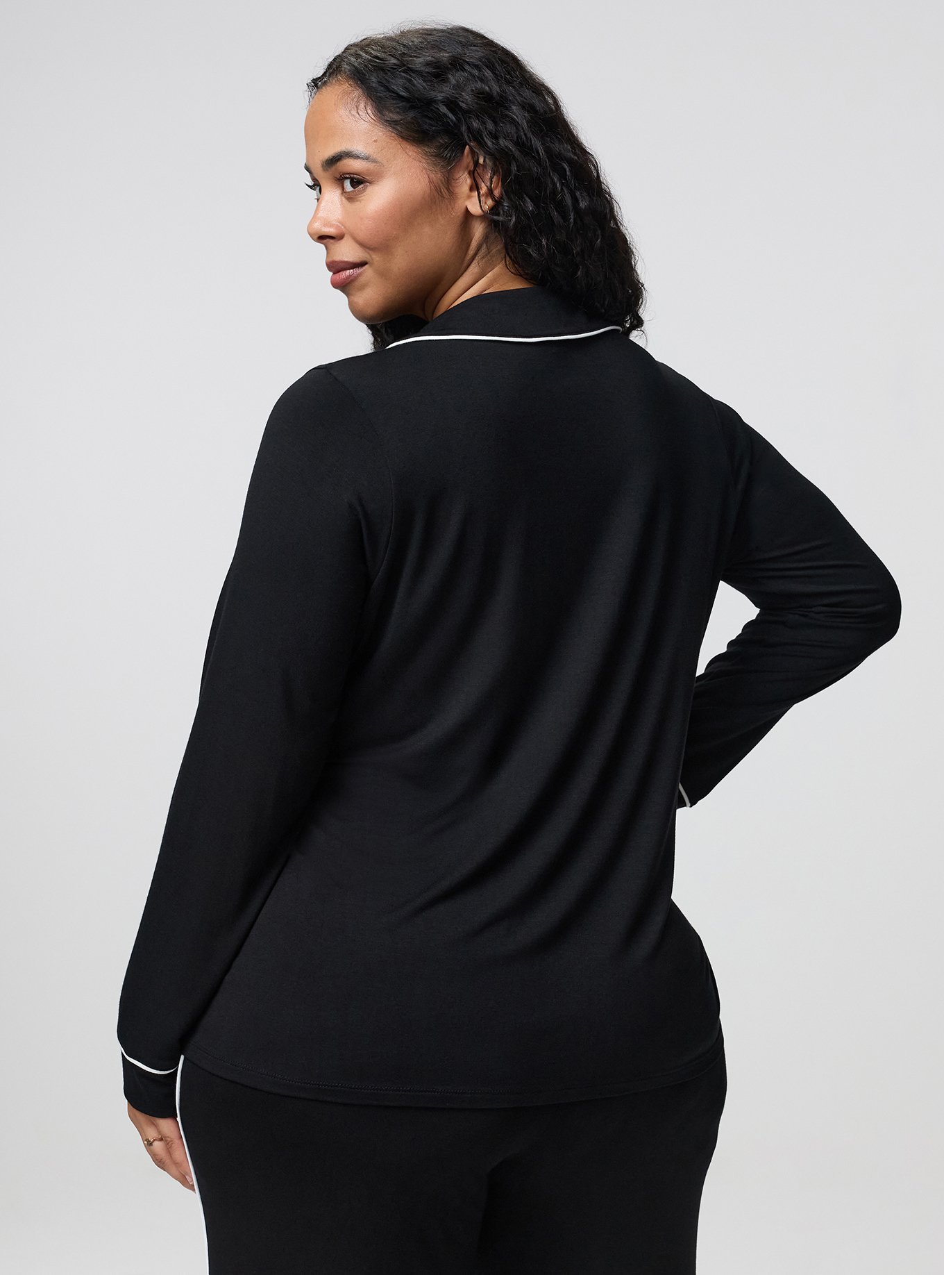 Super Soft Button-Up Sleep Top, DEEP BLACK, alternate