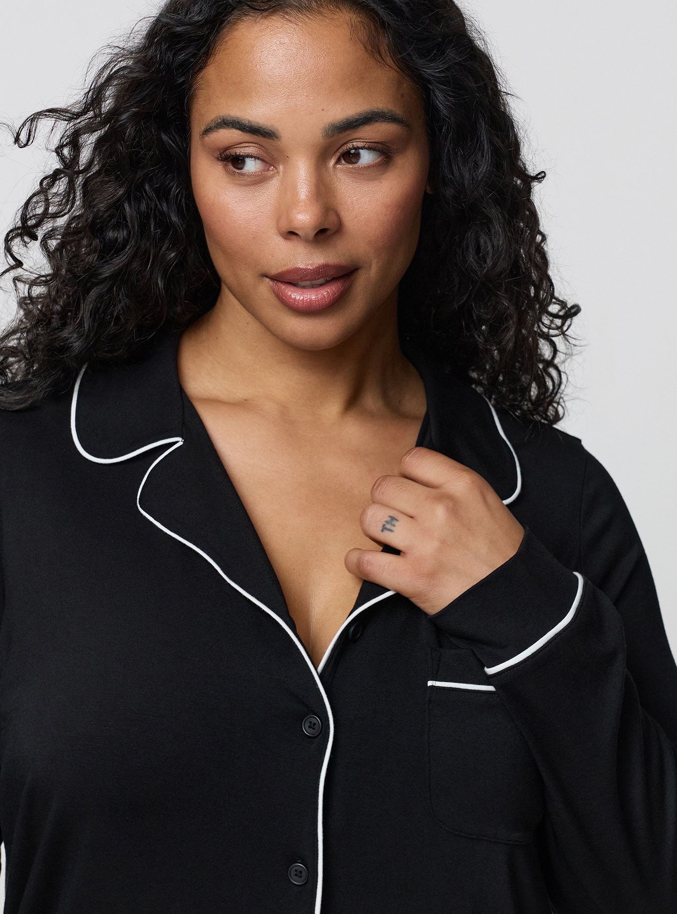 Super Soft Button-Up Sleep Top, DEEP BLACK, alternate