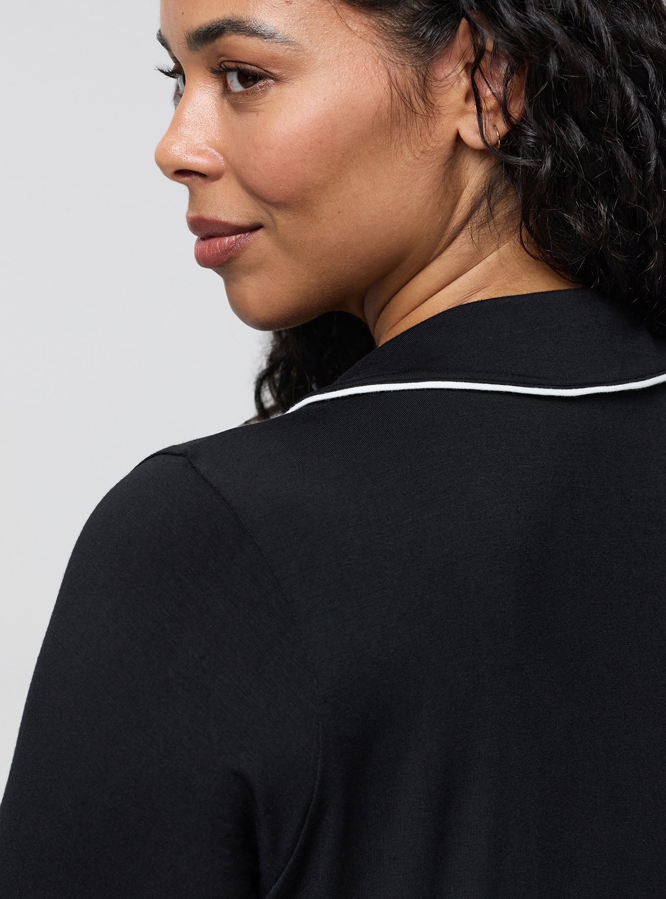 Super Soft Button-Up Sleep Top, DEEP BLACK, alternate